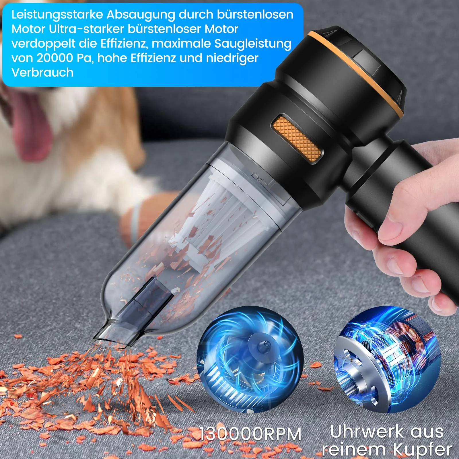 Handstaubsauger Akku Kabellos - 20000pa Auto staubsauger Stark, Mini Staubsauger FüR Auto, Pc, Haus,KüChe,Ritzen Und Ecken,Vacuum Cleaner High Power,Kann Als Aufblasbare Pumpe Verwendet Werden,6000mAh - Image 7