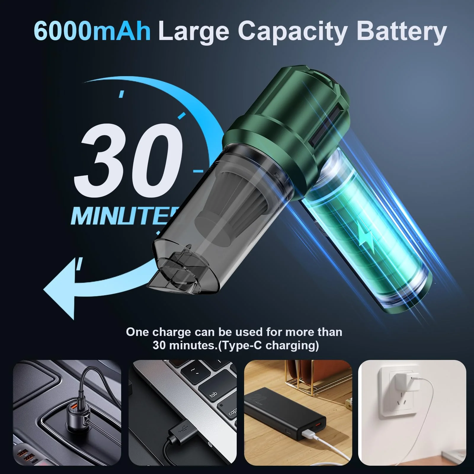 Handstaubsauger Autostaubsauger Elektrische Staubgebläse 4 in 1 20000PA Auto Staubsauger Extra Stark mit Akku,6000mAh Autostaubsauger 2 Stufen für Nass/Trocken, Haus, Büro,Tierhaare (Splitter) - Image 4