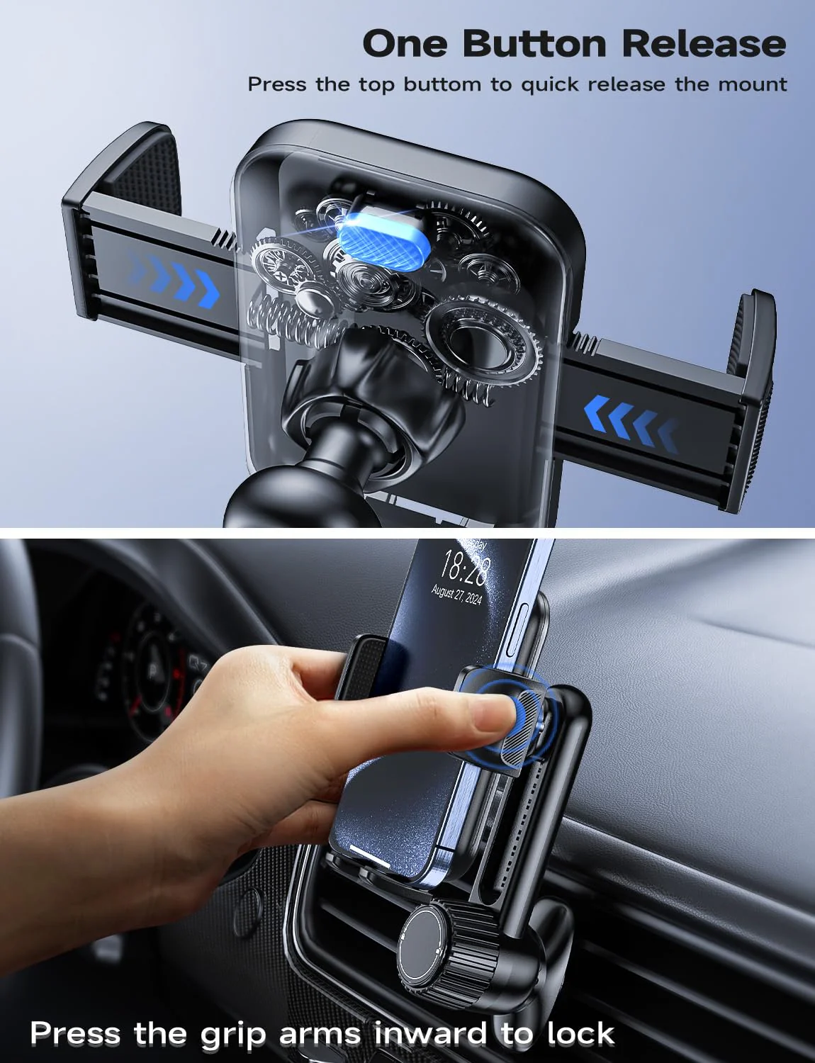 Handyhalterung Auto Handy Halterung Autohalterung: Universale Lüftung Handyhalter, EIN-Knopf-Release & 360 Grad Vent KFZ Halterung für iPhone 16/15/14/13/12 Pro Max Plus, Samsung, Huawei, Xiaomi, usw - Image 4