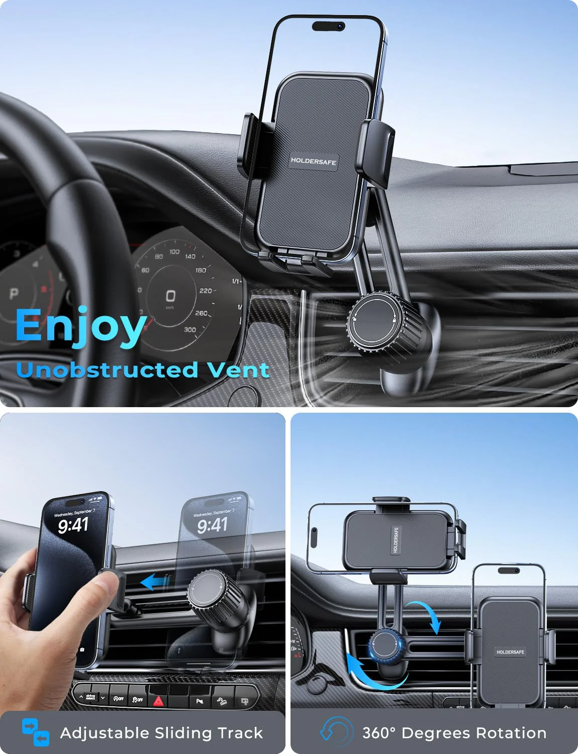 Handyhalterung Auto Handy Halterung Autohalterung: Universale Lüftung Handyhalter, EIN-Knopf-Release & 360 Grad Vent KFZ Halterung für iPhone 16/15/14/13/12 Pro Max Plus, Samsung, Huawei, Xiaomi, usw - Image 5