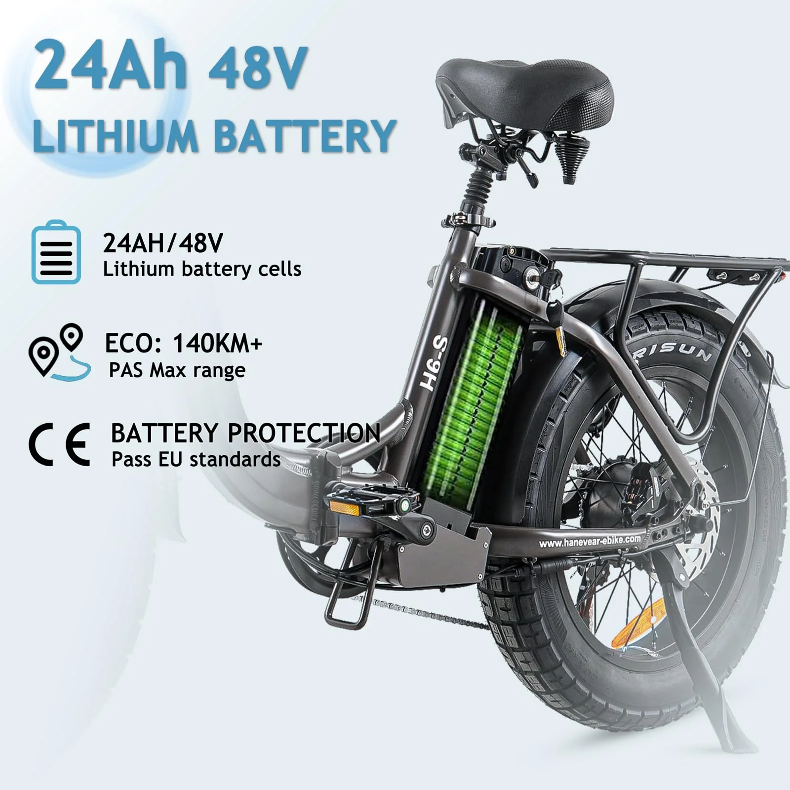 HANEVEAR Elektrofahrräder 20 Zoll E Bike Klapprad Pedelec 24Ah/48V Lithium-Akku | bis zu 140km, 250W Heckmotor, Hydraulische Bremse, Elektrofahrrad Trekking/City Pedelec für Damen und Herren - Image 7