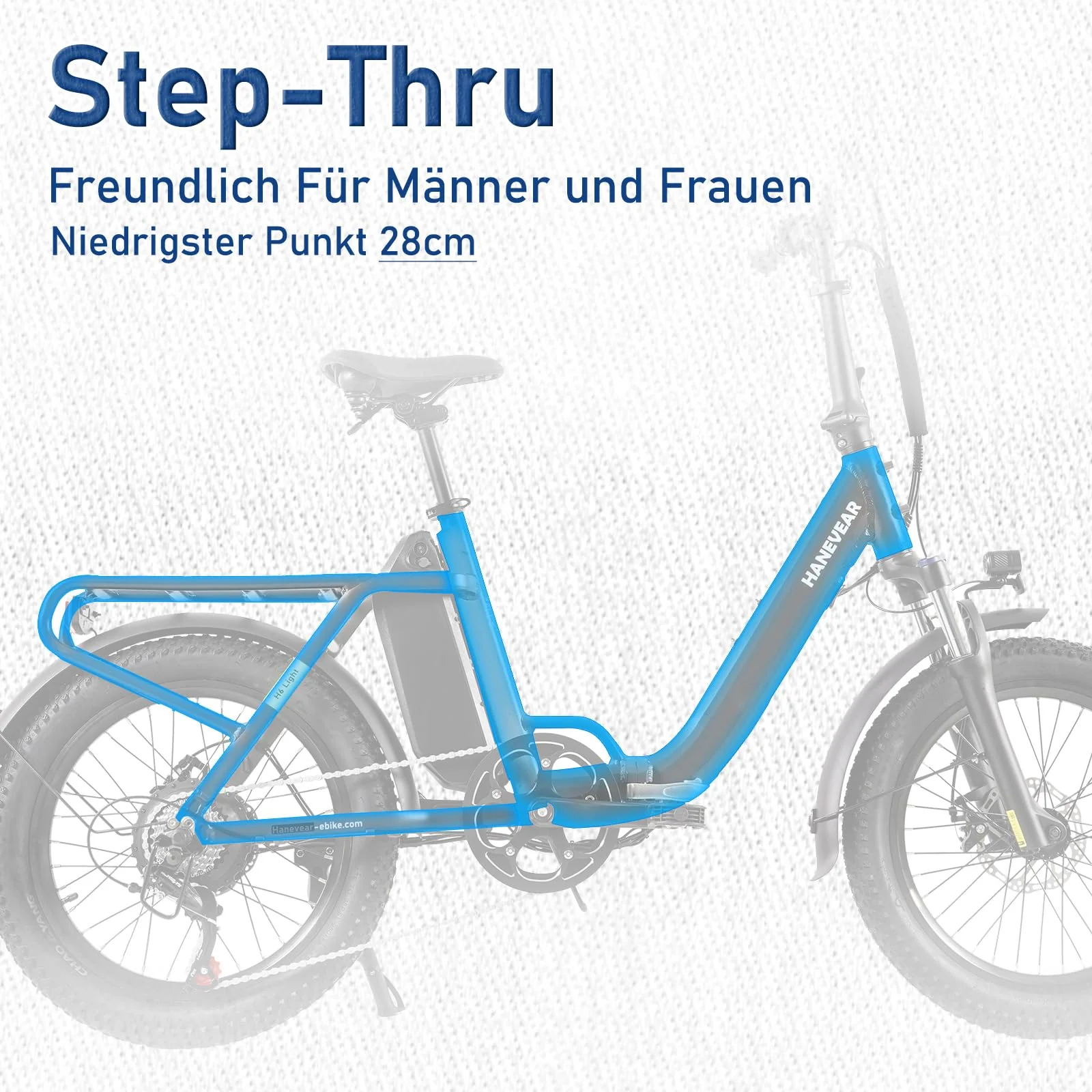 HANEVEAR H6-Light E Bike Klappbar, E Bike Herren Damen mit Drehmomentsensor, 48V 14,5Ah Abnehmbar Akku bis zu 120km+ Elektrofahrrad, 55N.m 250W-Motor, 3.0'' Fat E-Bike Für 160cm (Königsblau) - Image 2