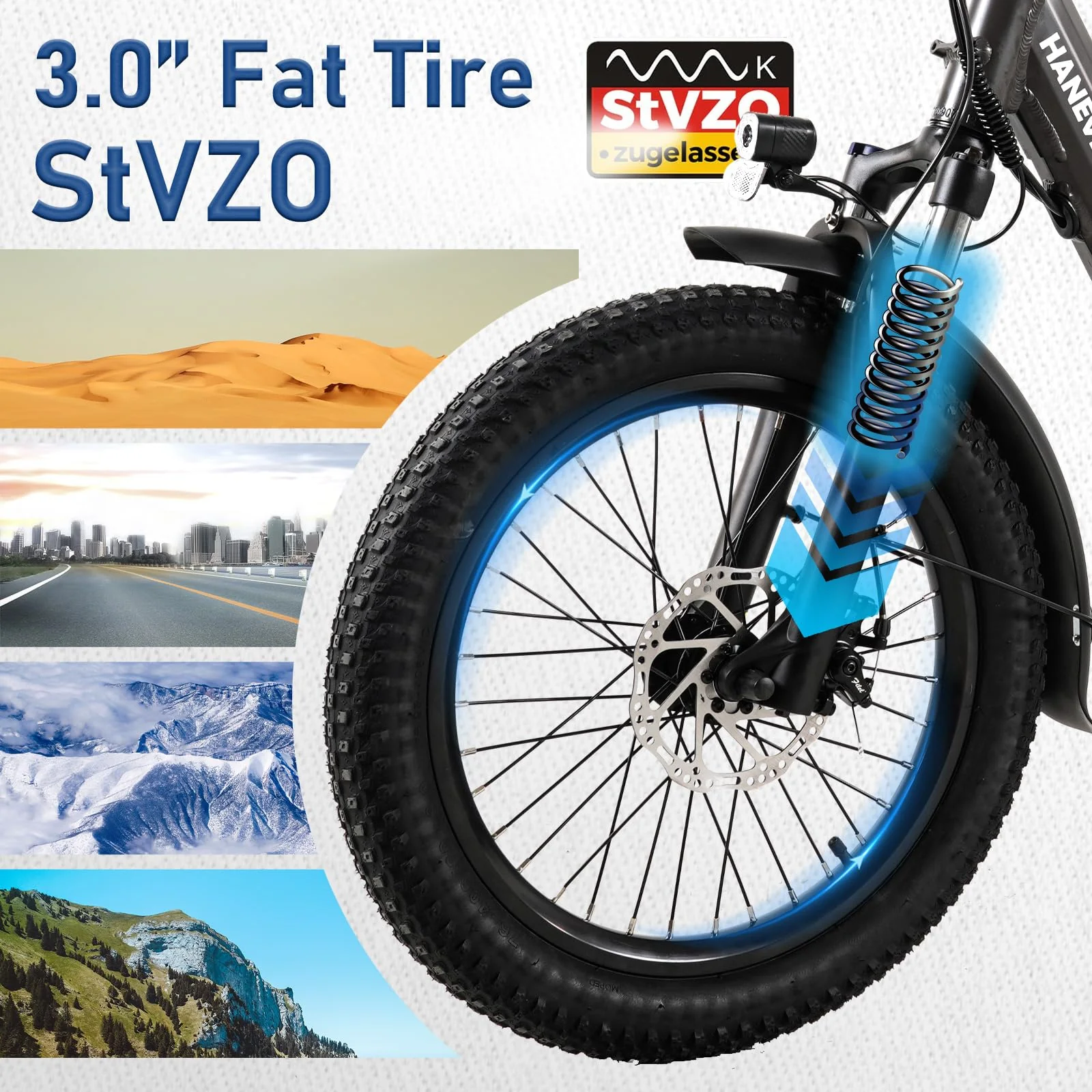 HANEVEAR H6-Light E Bike Klappbar, E Bike Herren Damen mit Drehmomentsensor, 48V 14,5Ah Abnehmbar Akku bis zu 120km+ Elektrofahrrad, 55N.m 250W-Motor, 3.0'' Fat E-Bike Für 160cm (Königsblau) - Image 3