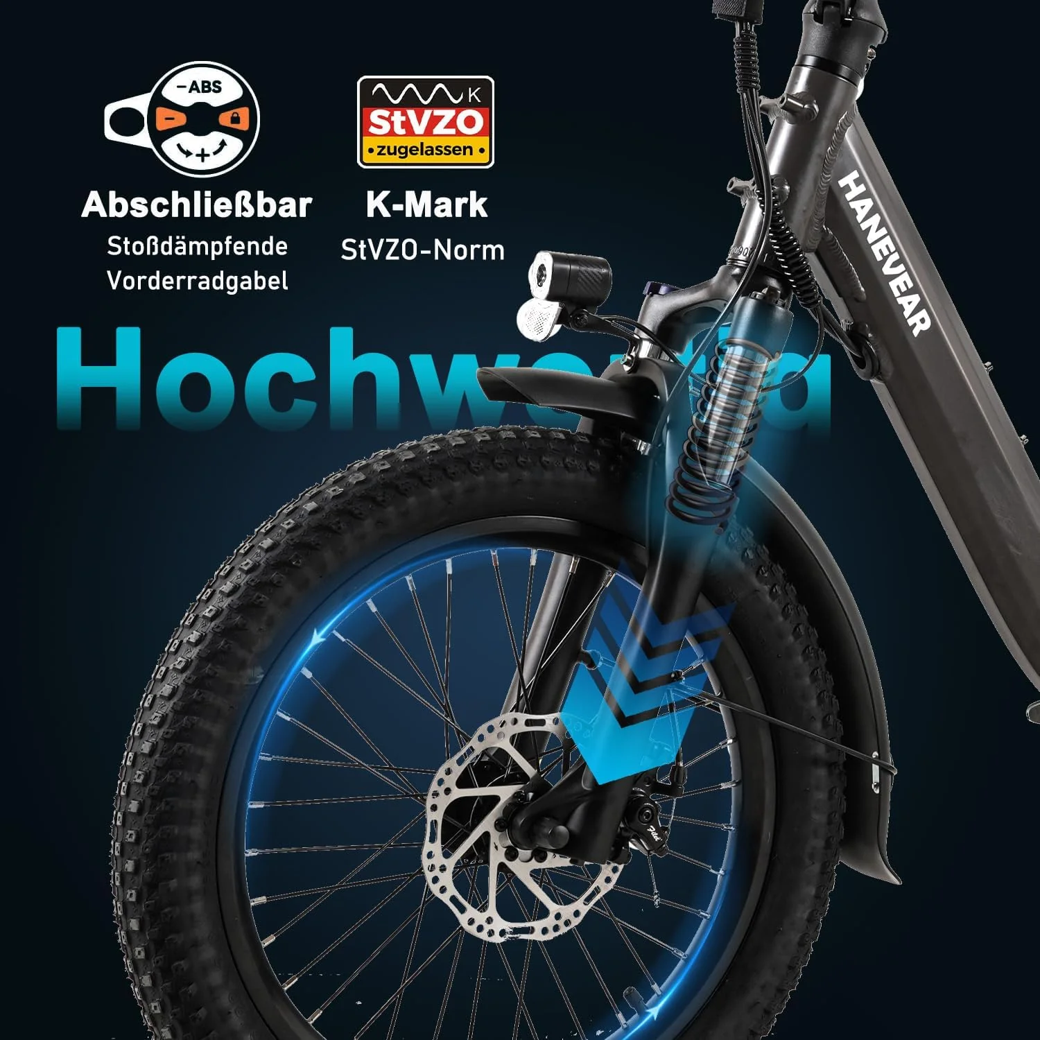 HANEVEAR H6-Light E Bike Klapprad, Elektrofahrräder mit Drehmomentsensor | 48V 14,5Ah Akku bis zu 120km+ | 55N.m 250W-Motor | 3.0'' Fat E-Bike, Off-Road Pedelec EBike Herren Damen (Grau Mit Frontkorb) - Image 2
