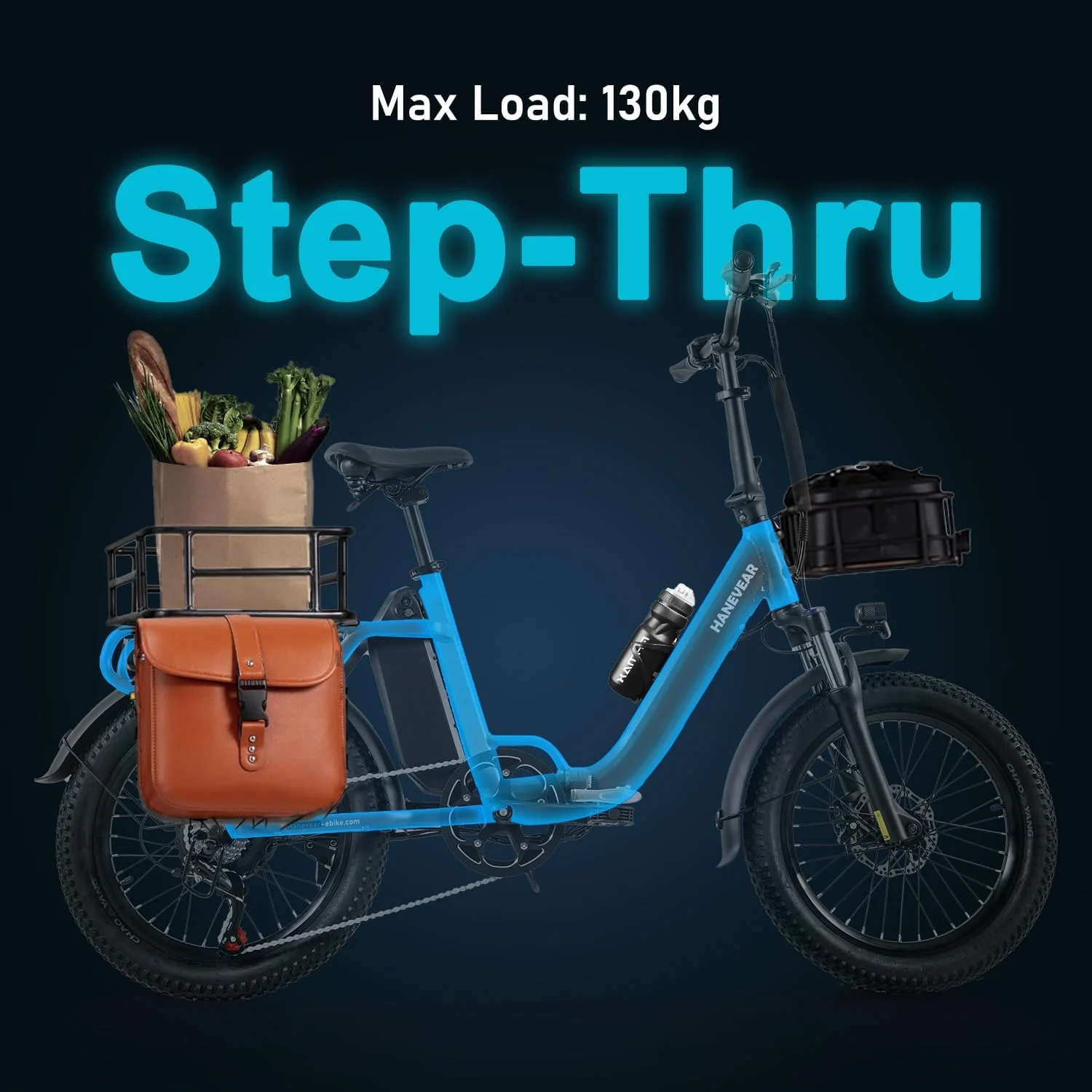 HANEVEAR H6-Light E Bike Klapprad, Elektrofahrräder mit Drehmomentsensor | 48V 14,5Ah Akku bis zu 120km+ | 55N.m 250W-Motor | 3.0'' Fat E-Bike, Off-Road Pedelec EBike Herren Damen (Grau Mit Frontkorb) - Image 4
