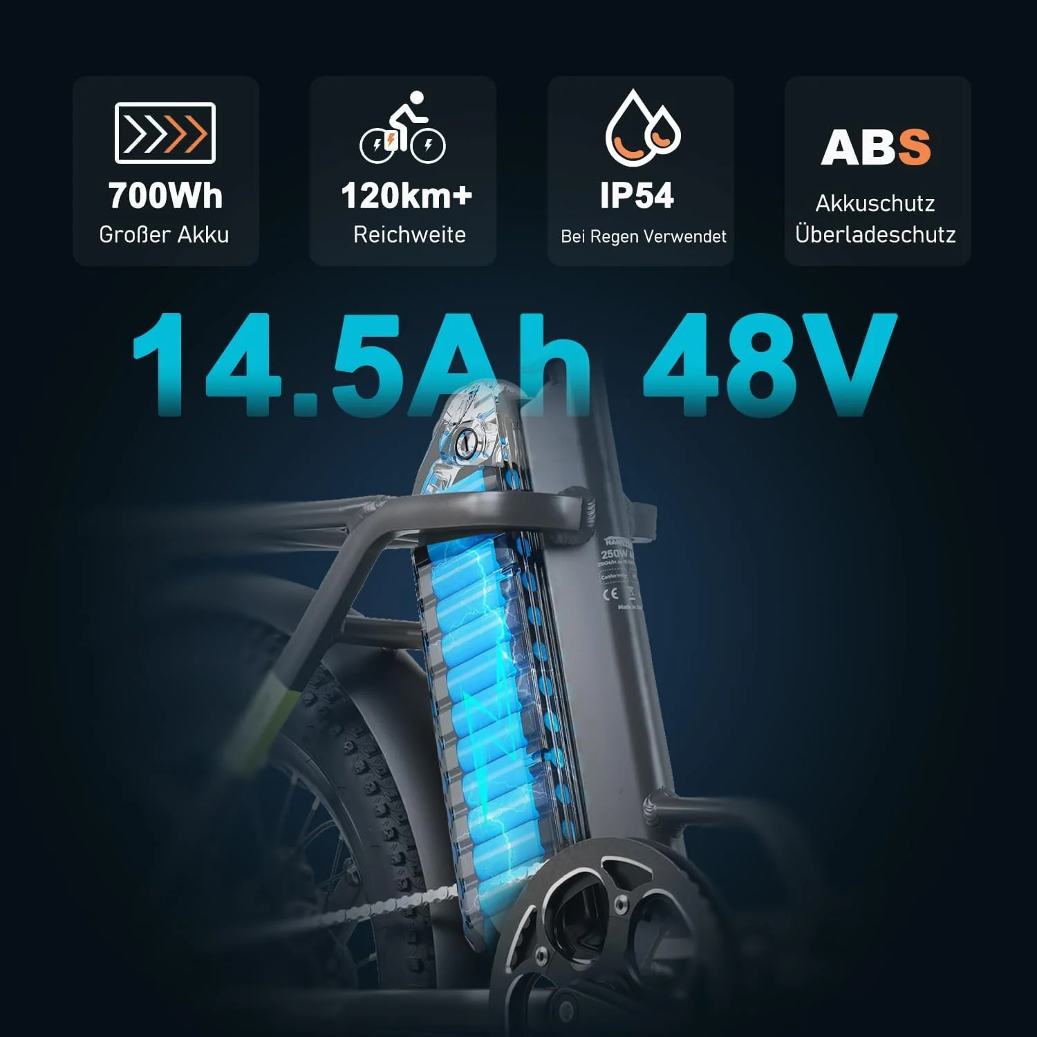 HANEVEAR H6-Light E Bike Klapprad, Elektrofahrräder mit Drehmomentsensor | 48V 14,5Ah Akku bis zu 120km+ | 55N.m 250W-Motor | 3.0'' Fat E-Bike, Off-Road Pedelec EBike Herren Damen (Grau Mit Frontkorb) - Image 6