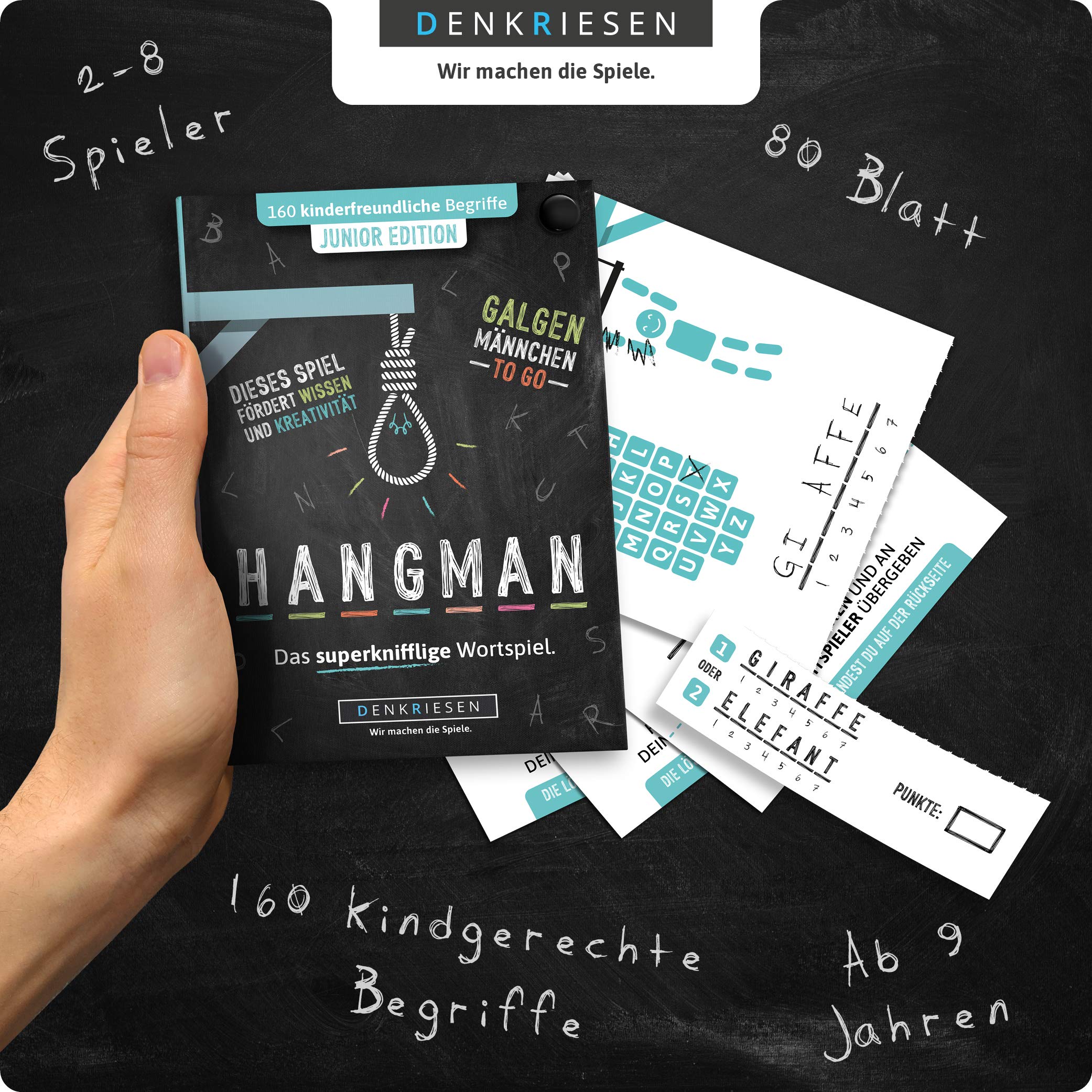 Hangman Junior Edition - Reisespiel ab 9 Jahren für 2-8 Spieler | Galgenmännchen für unterwegs | Kinderspiel mit ca. 20 min Spieldauer | Mitbringspiel | Wortspiel | Urlaubsspiele von Denkriesen - Image 6