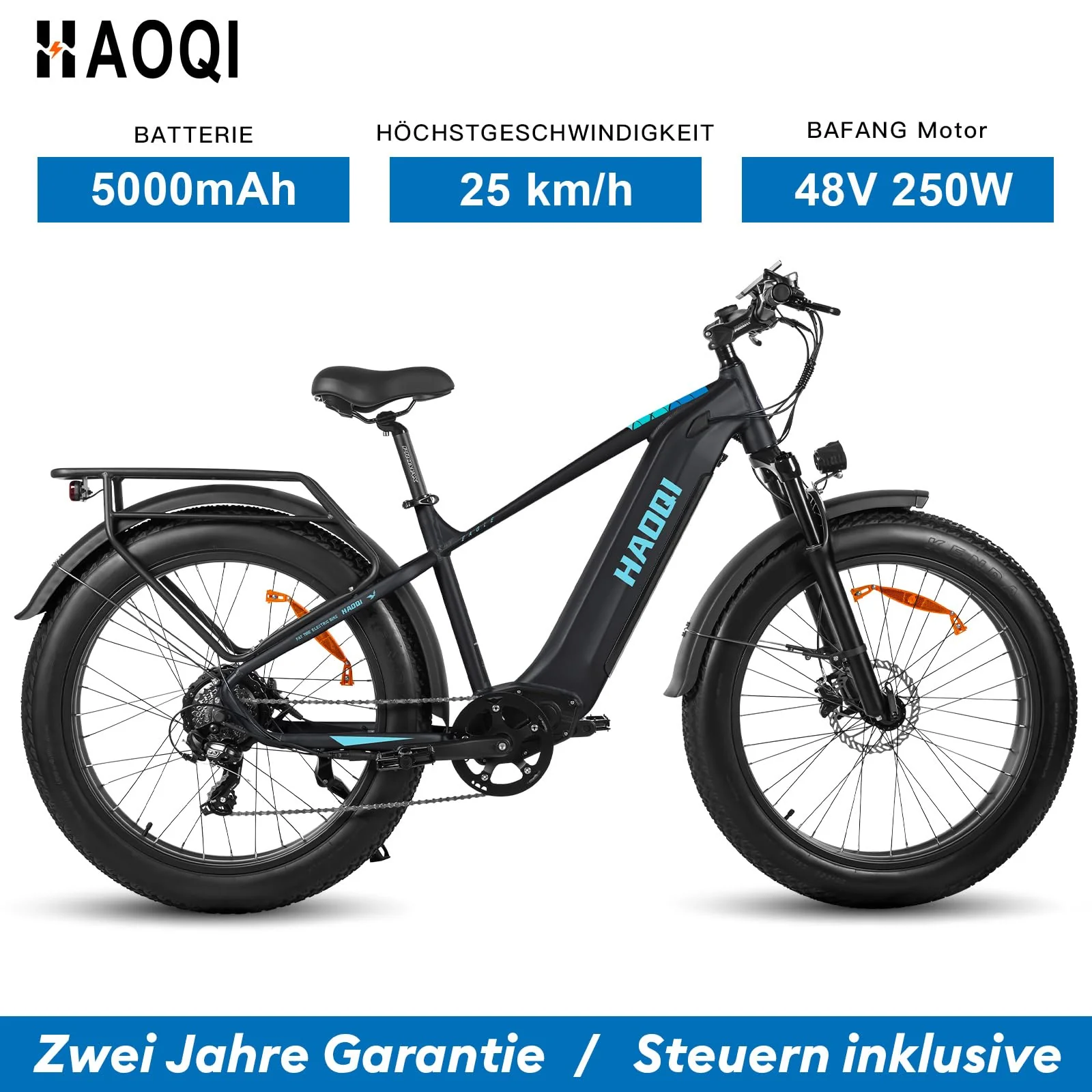 HAOQI Eagle Elektrofahrrad für Erwachsene, 250W bürstenloser Motor Mountainbike mit 48V 20AH herausnehmbarem Akku,26" x 4.0 Fat Tire Ebike, Elektrofahrrad mit 7 Gängen bis zu 25 km/h - Image 3
