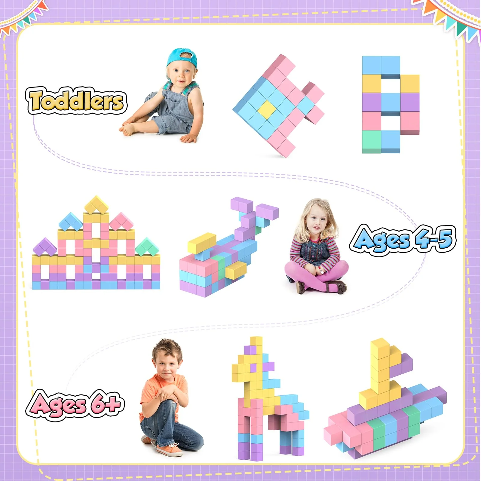 HaoVrisn Magnetische Bausteine Blöcke für Kinder, 45 Stück Magnetbausteine Magnet Spielzeug Kinder, Magnetisches Spielzeug ab 3 4 5 6 7 8 Geschenk für Jungen und Mädchen (2.5CM*2.5CM) - Image 5