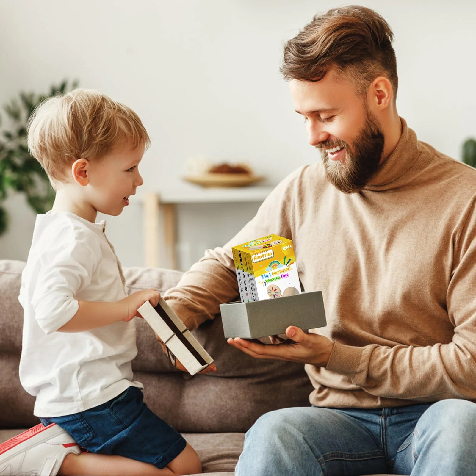 HaoVrisn Montessori Spielzeug ab 1 Jahr, 3-in-1 Montessori Spielzeug ab 1 2 3 Jahre, Holz Montessori Spielzeug 1 2 3 Jahre, Kleinkind Spielzeug Sensorik Spielzeug Baby Motorikspielzeug ab 1 Jahr - Image 2