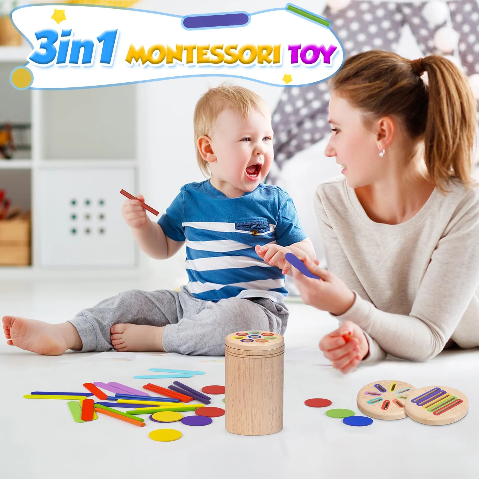 HaoVrisn Montessori Spielzeug ab 1 Jahr, 3-in-1 Montessori Spielzeug ab 1 2 3 Jahre, Holz Montessori Spielzeug 1 2 3 Jahre, Kleinkind Spielzeug Sensorik Spielzeug Baby Motorikspielzeug ab 1 Jahr - Image 3