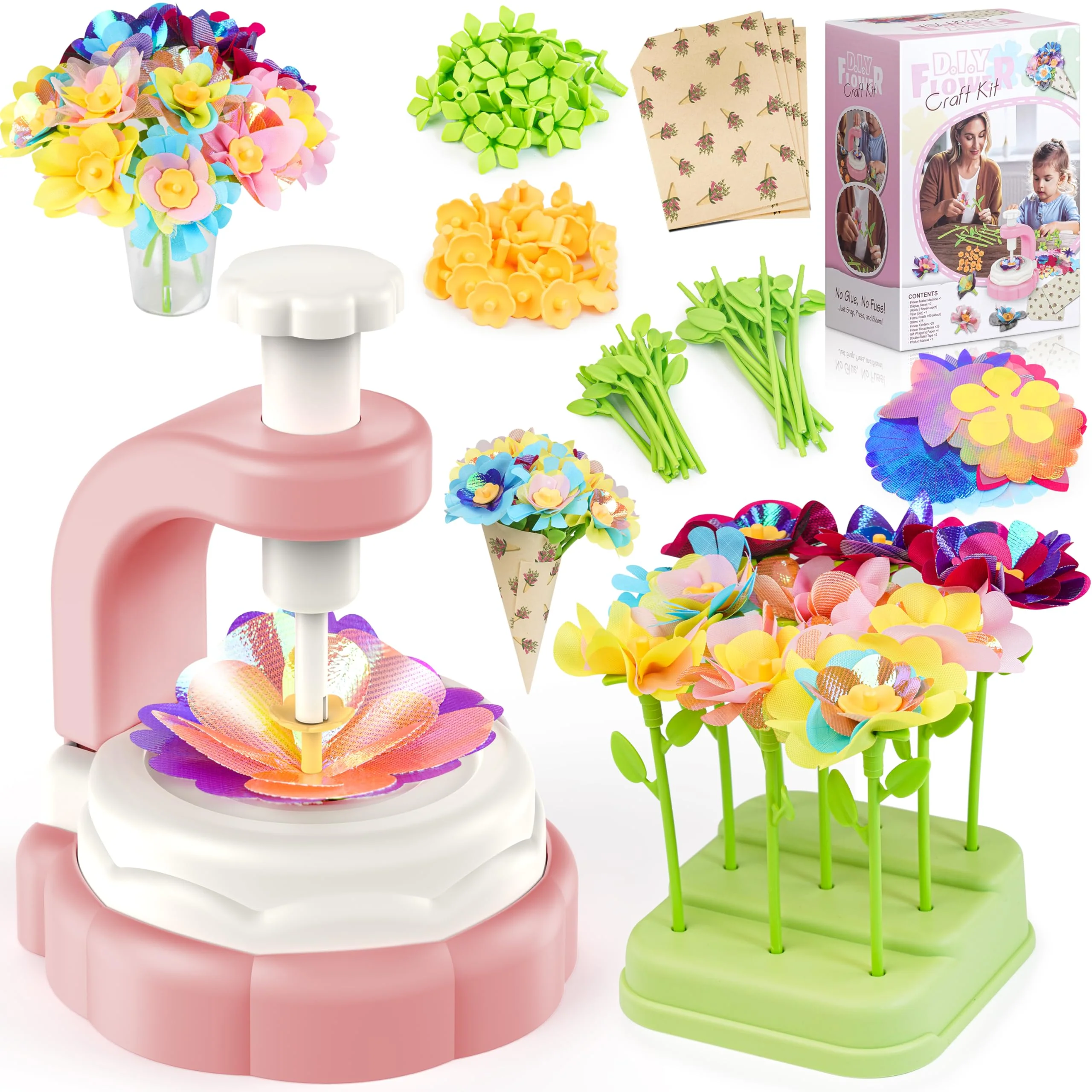 Haozozo Bastelset Kinder ab 4 5 6 7 8 9 10 Jahre, Basteln Mädchen 8 4 5 6 7 9 10 Jahre, DIY MädchenSpielzeug Stoff Blumen Bastel Set, Weihnachts und Geburtstags Geschenk Mädchen 4 5 6 7 8 Jahre