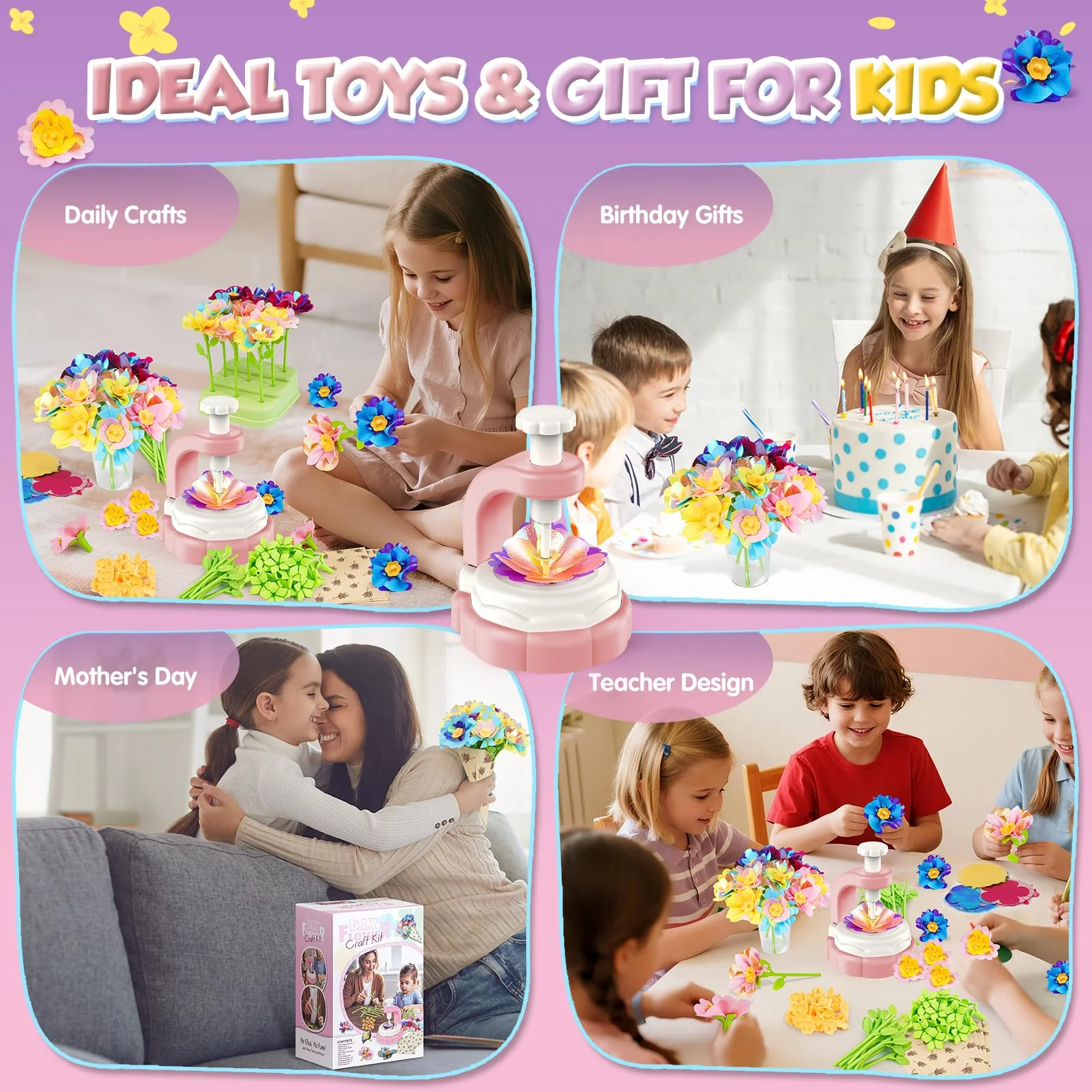 Haozozo Bastelset Kinder ab 4 5 6 7 8 9 10 Jahre, Basteln Mädchen 8 4 5 6 7 9 10 Jahre, DIY MädchenSpielzeug Stoff Blumen Bastel Set, Weihnachts und Geburtstags Geschenk Mädchen 4 5 6 7 8 Jahre - Image 2