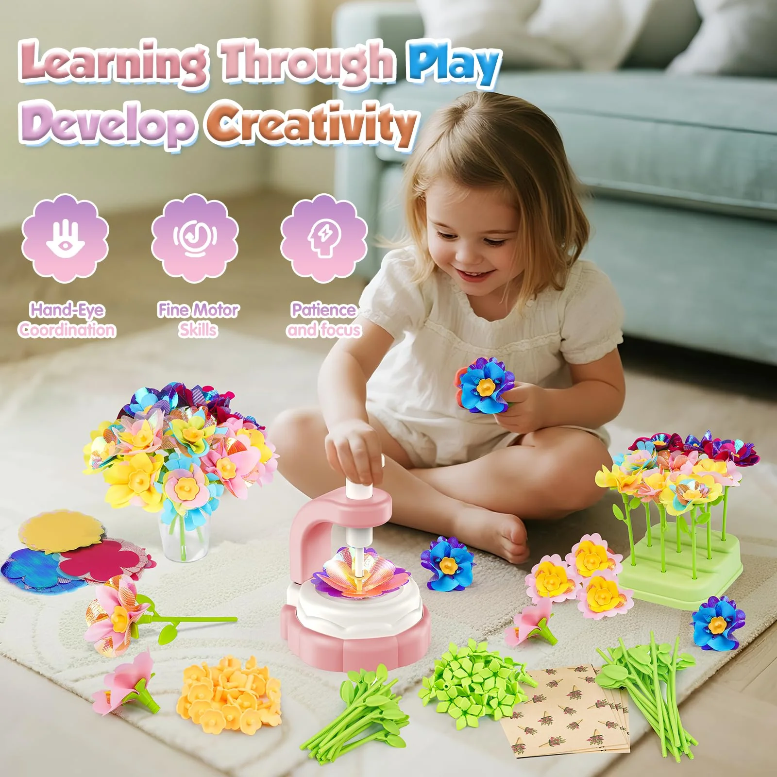 Haozozo Bastelset Kinder ab 4 5 6 7 8 9 10 Jahre, Basteln Mädchen 8 4 5 6 7 9 10 Jahre, DIY MädchenSpielzeug Stoff Blumen Bastel Set, Weihnachts und Geburtstags Geschenk Mädchen 4 5 6 7 8 Jahre - Image 5