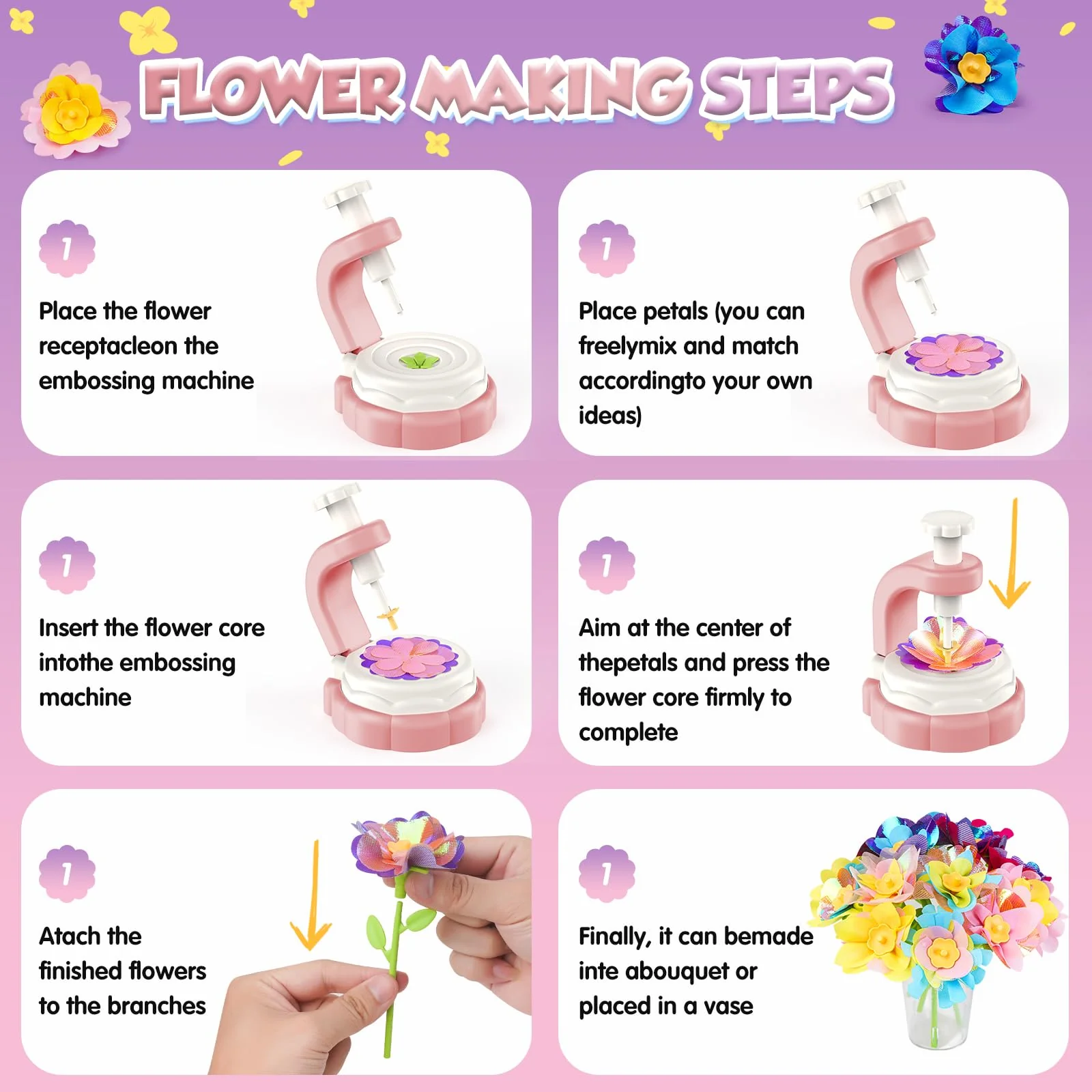 Haozozo Bastelset Kinder ab 4 5 6 7 8 9 10 Jahre, Basteln Mädchen 8 4 5 6 7 9 10 Jahre, DIY MädchenSpielzeug Stoff Blumen Bastel Set, Weihnachts und Geburtstags Geschenk Mädchen 4 5 6 7 8 Jahre - Image 6