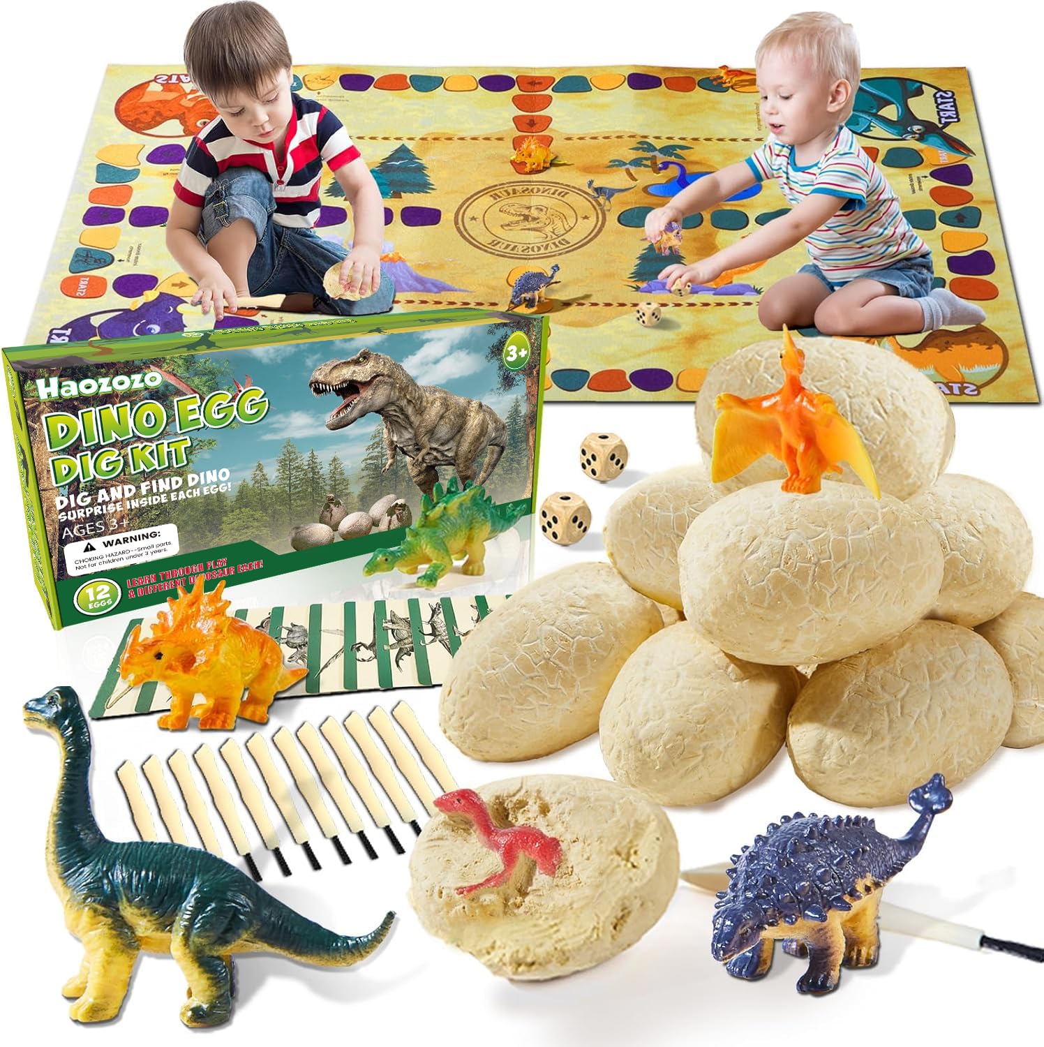 Haozozo Dinosaurier Ei Spielzeug ab 4-10 Jahre Junge, Dinosaurier Ausgrabungsset für Kinder Geschenk Junge 3-12 Jahre Dino Spielzeug Figuren Ausgrabung Archäologie Kit