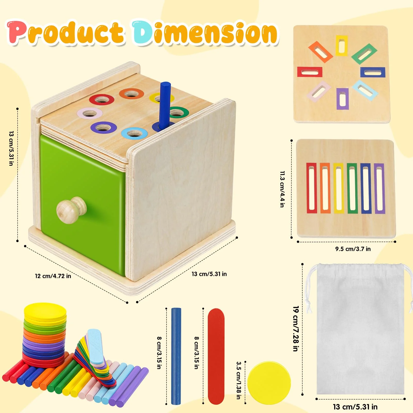 Haozozo Montessori Spielzeug ab 1 2 3 Jahre, 3 In 1 Holz Montessori Spielzeug 1 2 Jahre Holz Sortier & Stapelspielzeug Steckspiel ab 1 Jahr Geschenk für Kleinkinder Lernspielzeug Reisespiele Kinder - Image 3