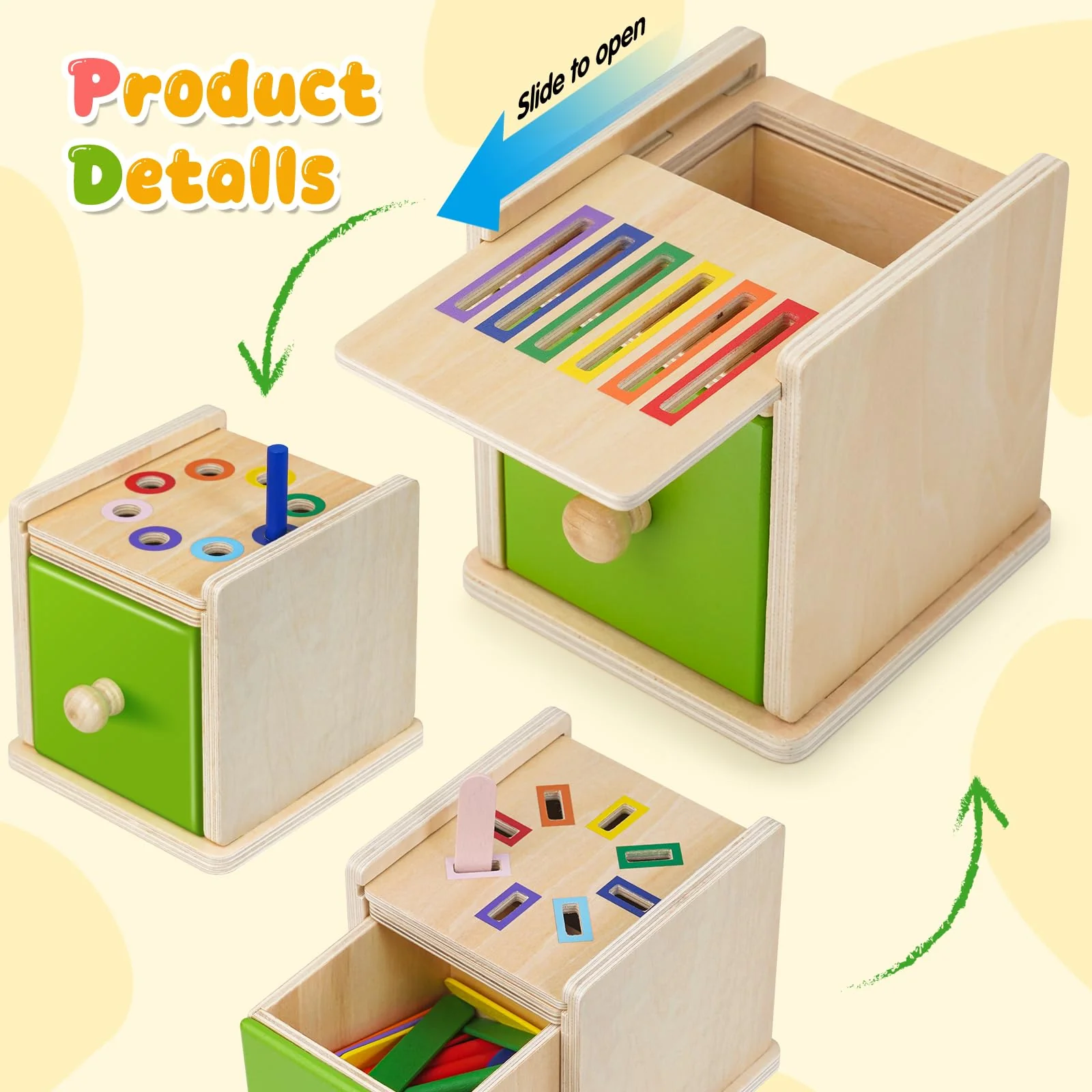 Haozozo Montessori Spielzeug ab 1 2 3 Jahre, 3 In 1 Holz Montessori Spielzeug 1 2 Jahre Holz Sortier & Stapelspielzeug Steckspiel ab 1 Jahr Geschenk für Kleinkinder Lernspielzeug Reisespiele Kinder - Image 7