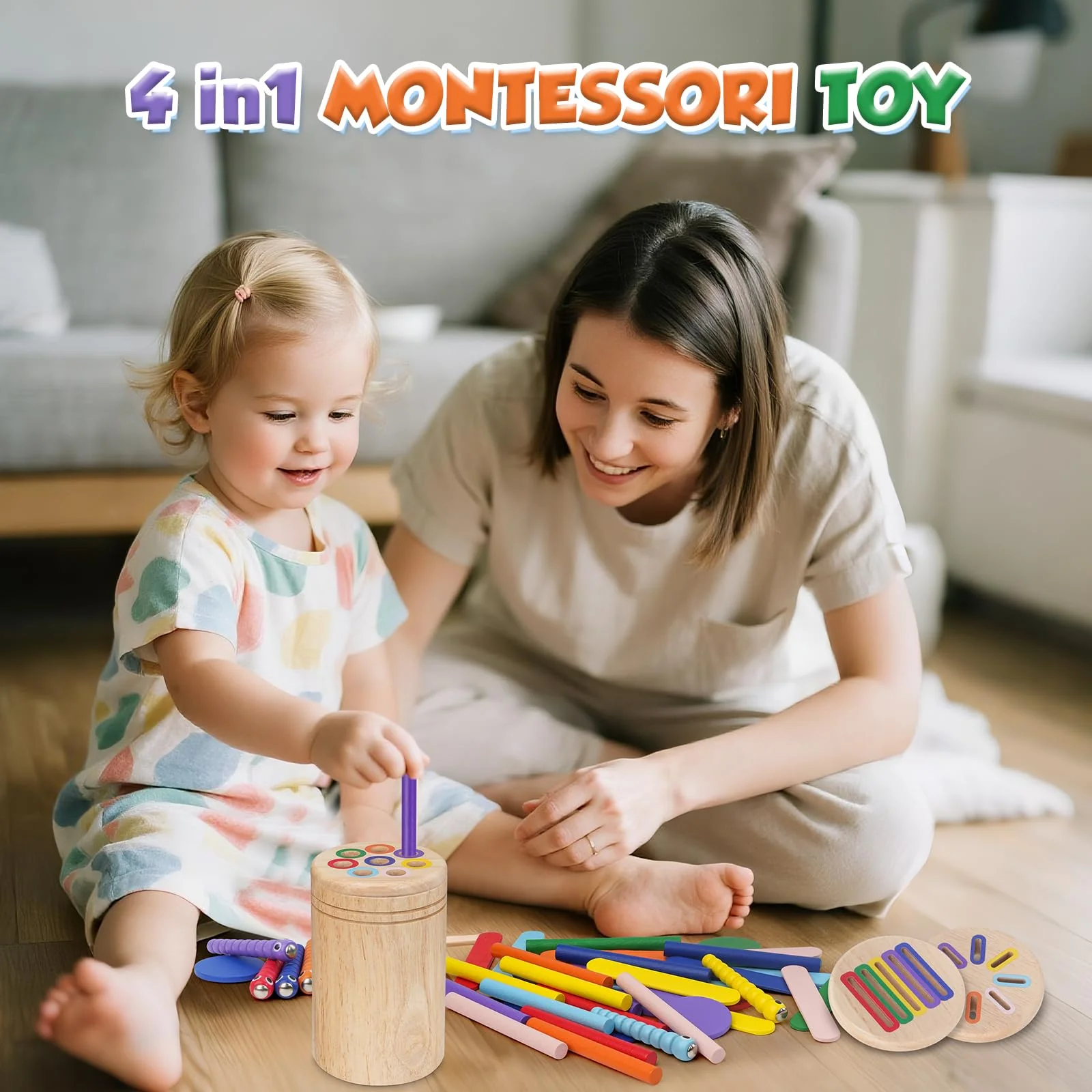Haozozo Montessori Spielzeug ab 1 Jahr, 4-in-1 Montessori Spielzeug ab 1 2 3 Jahre, Holz Montessori Spielzeug 1 2 3 Jahre, Sensorik Spielzeug Baby Kleinkind Spielzeug Motorikspielzeug ab 1 Jahr - Image 3