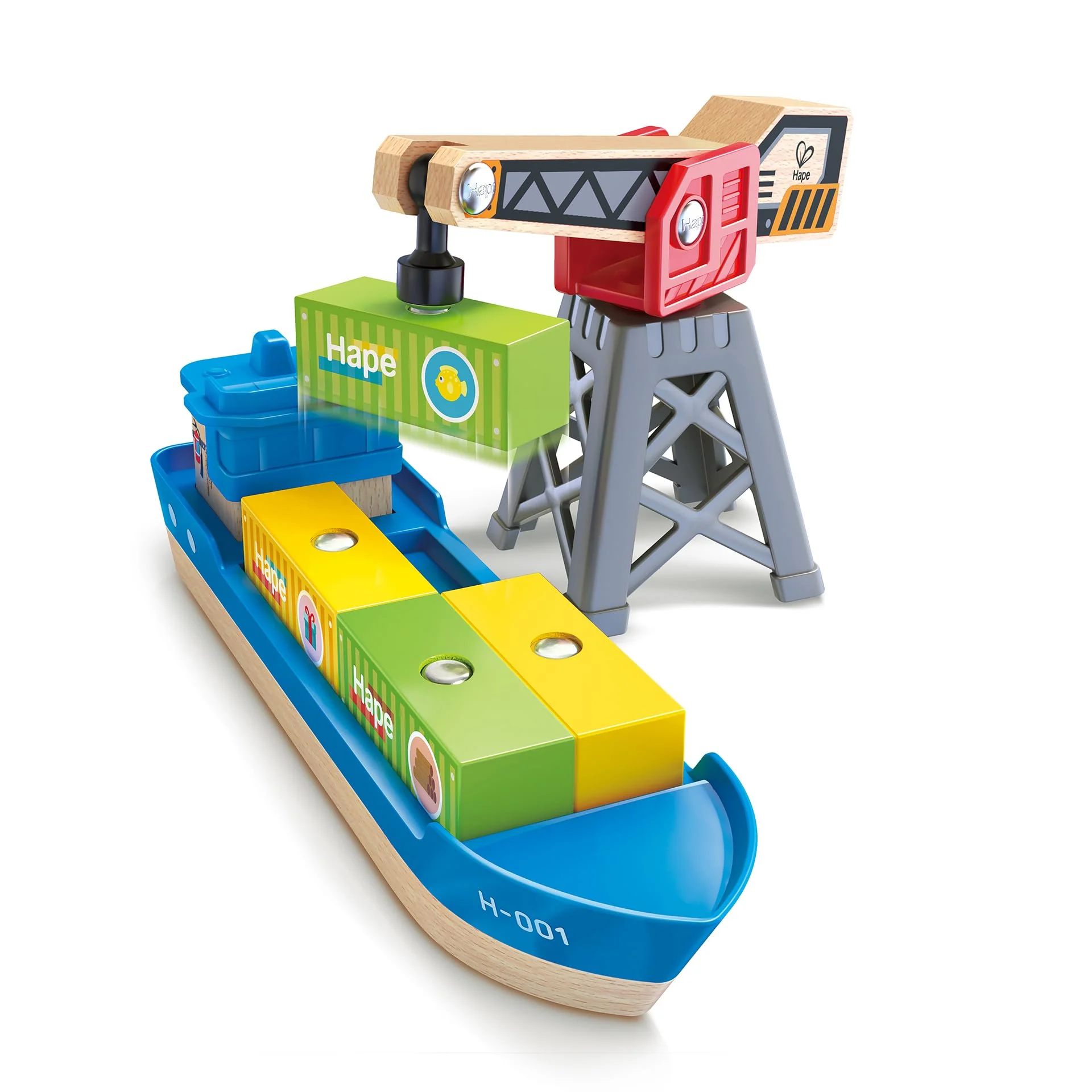 Hape Frachtschiff & Hafenkran, Eisenbahn-Set, ab 3 Jahren - Image 2