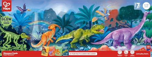 Hape im Dunkeln leuchtendes Puzzle - Dinosaurier, 200 Teile, Glow-in-The-Dark Holzpuzzle, Lernpuzzle mit Leuchteffekt, fördert Motorik, Logik & visuelle Wahrnehmungab, für Kinder ab 6 Jahre - Image 2