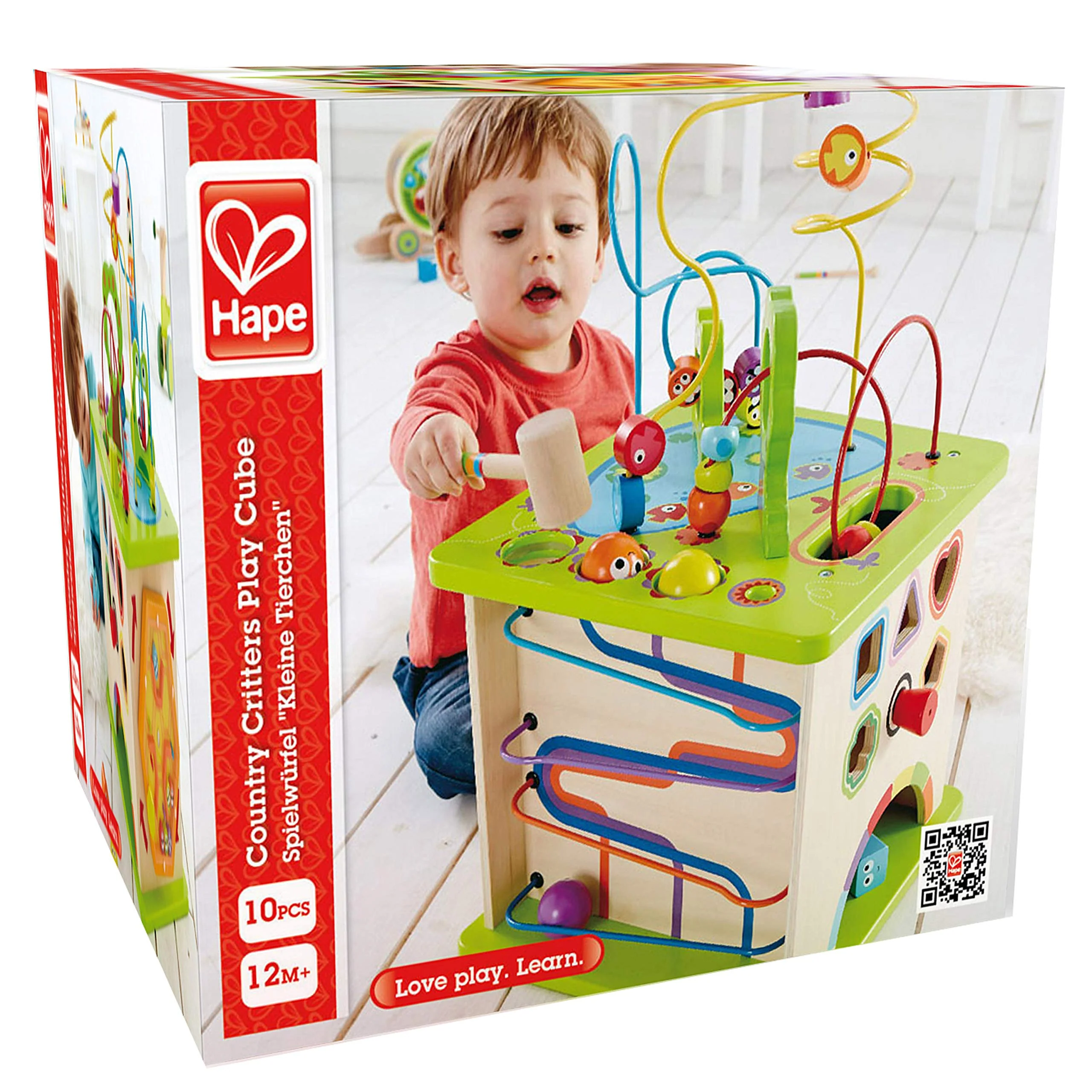 Hape Motorikwürfel „Kleine Tierchen“ aus Holz Multifunktions-Spielwürfel | Lernspielzeug aus Holz für Kleinkinder I fünfseitiges Busy Board I Montessori Spielzeug ab 1 Jahr - Image 2