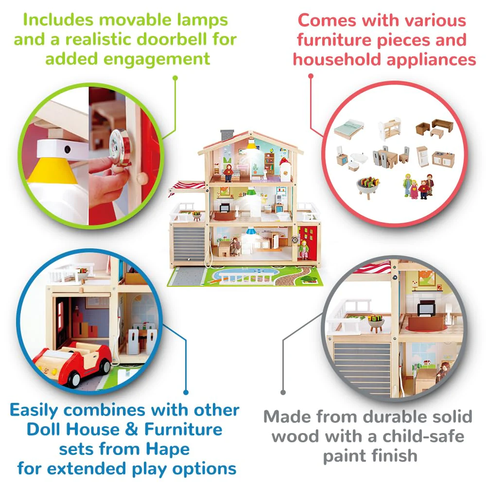 Hape Puppen-Villa Holz-Puppenhaus mit 10 Zimmern, kreatives Rollenspiel, inklusive Möbel und Zubehör, pädagogisches Spielzeug, für Kinder ab 3 Jahren - Image 3