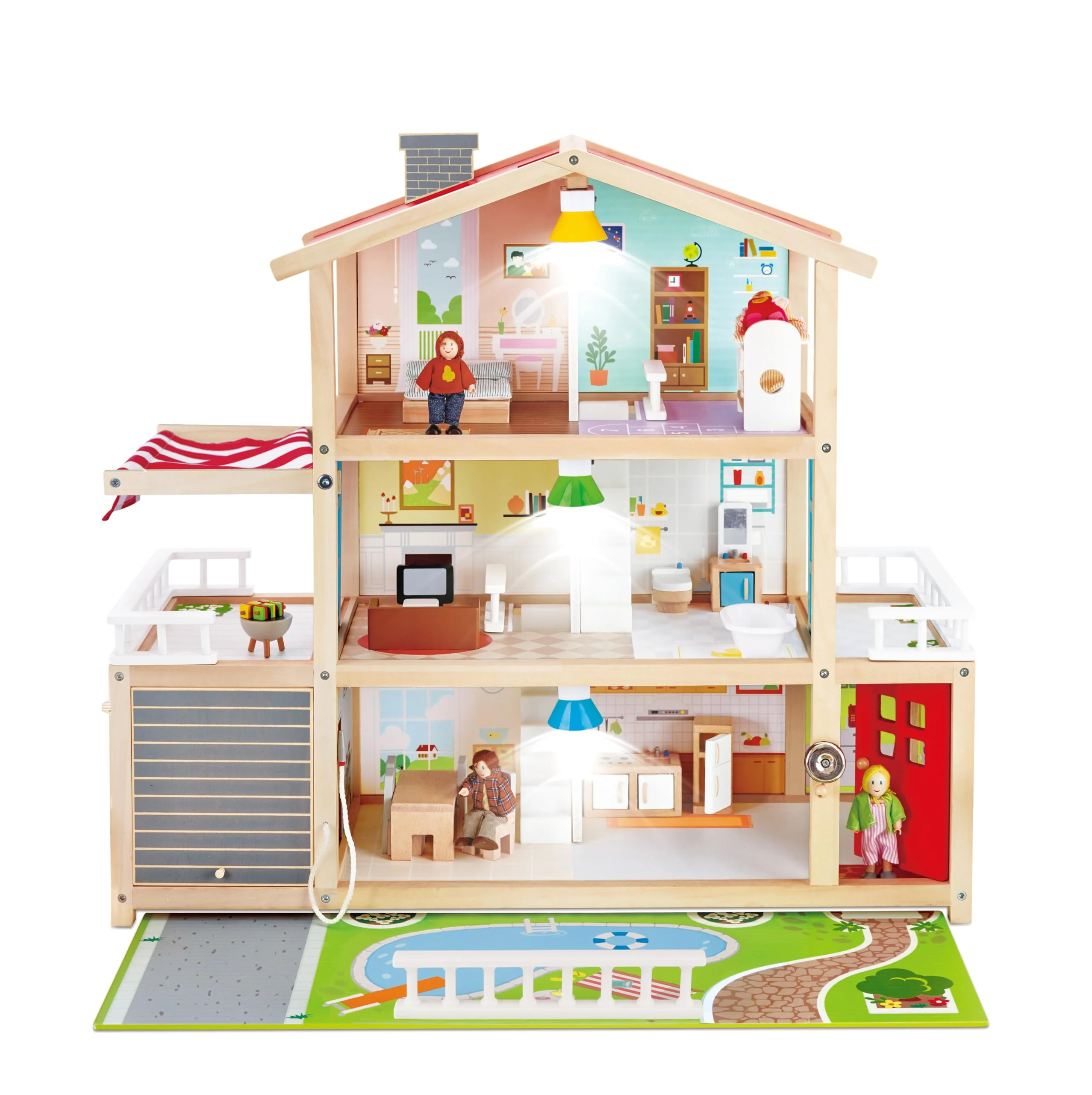 Hape Puppen-Villa Holz-Puppenhaus mit 10 Zimmern, kreatives Rollenspiel, inklusive Möbel und Zubehör, pädagogisches Spielzeug, für Kinder ab 3 Jahren - Image 5