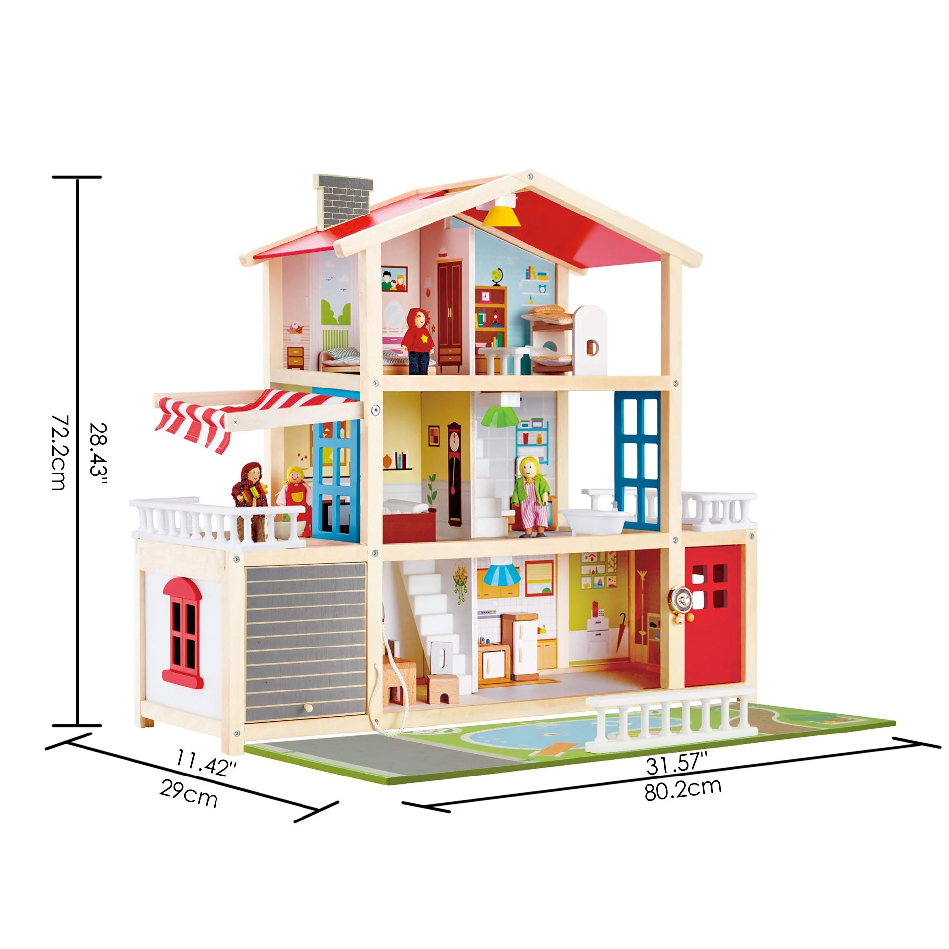Hape Puppen-Villa Holz-Puppenhaus mit 10 Zimmern, kreatives Rollenspiel, inklusive Möbel und Zubehör, pädagogisches Spielzeug, für Kinder ab 3 Jahren - Image 7