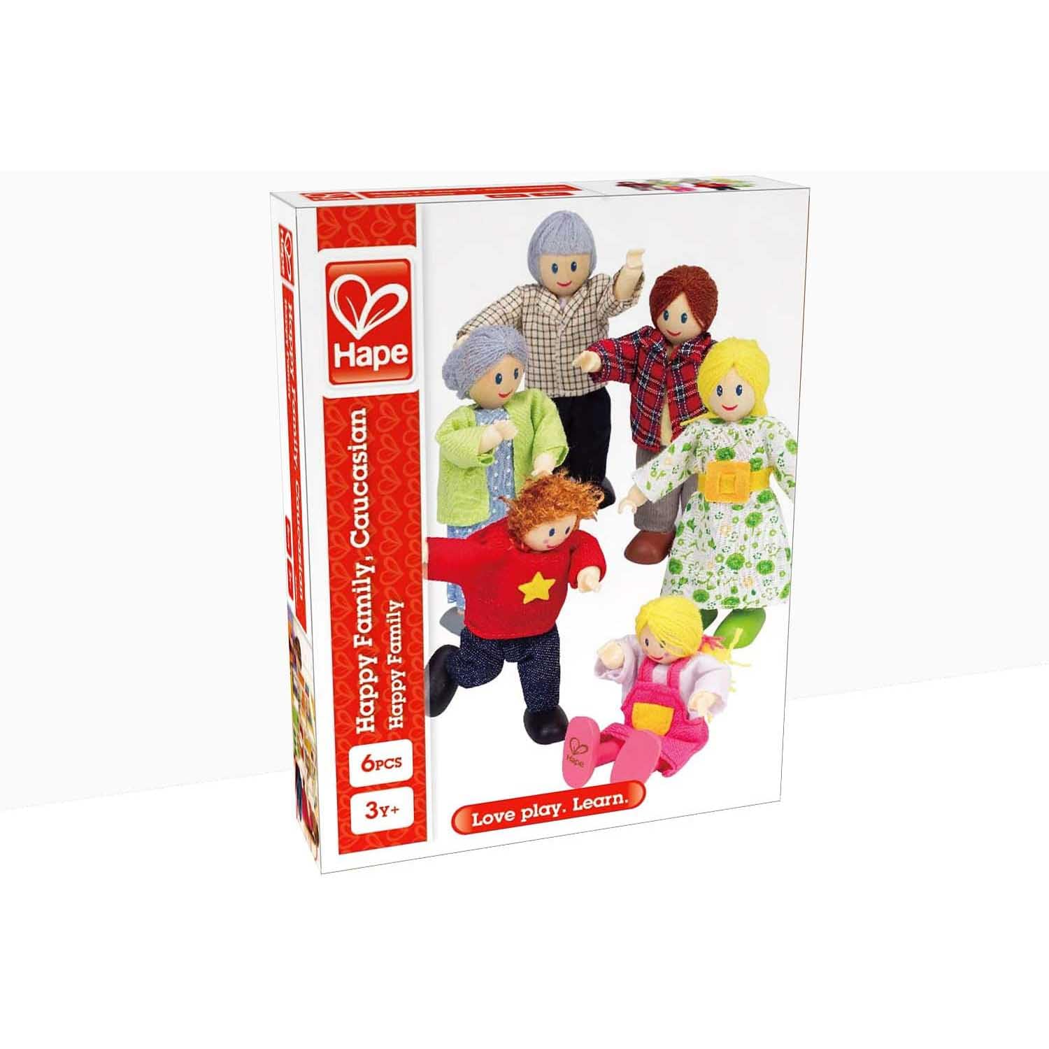 Hape Puppenfamilie Preisgekröntes Puppenfamilien-Set, einzigartiges Zubehör für Puppenhäuser aus Holz, Fantasie-Spiel, 6 Puppenfamilien-Mitglieder - Image 2