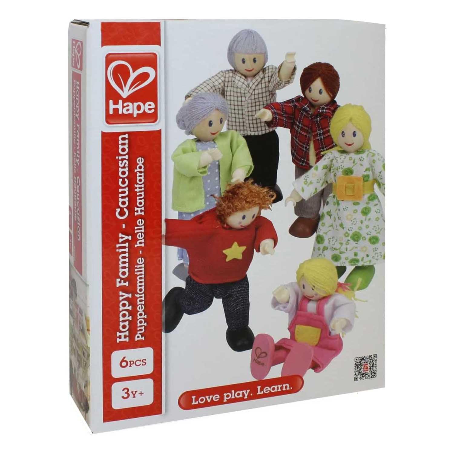 Hape Puppenfamilie Preisgekröntes Puppenfamilien-Set, einzigartiges Zubehör für Puppenhäuser aus Holz, Fantasie-Spiel, 6 Puppenfamilien-Mitglieder - Image 4
