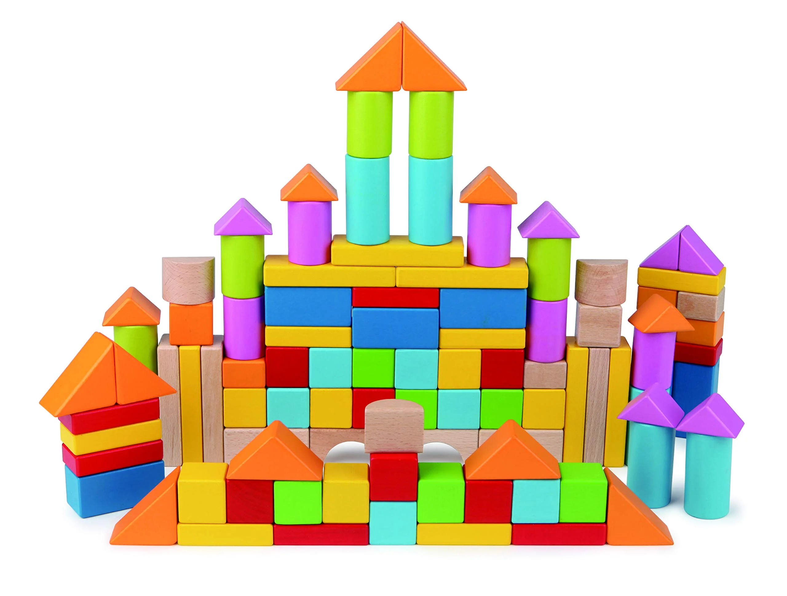 Hape Wunderbare Holzbausteine - 101-teiliges Set mit bunten Klötzen & Sortierdeckel, Motorik- und Konstruktionsspielzeug, ab 12 Monaten