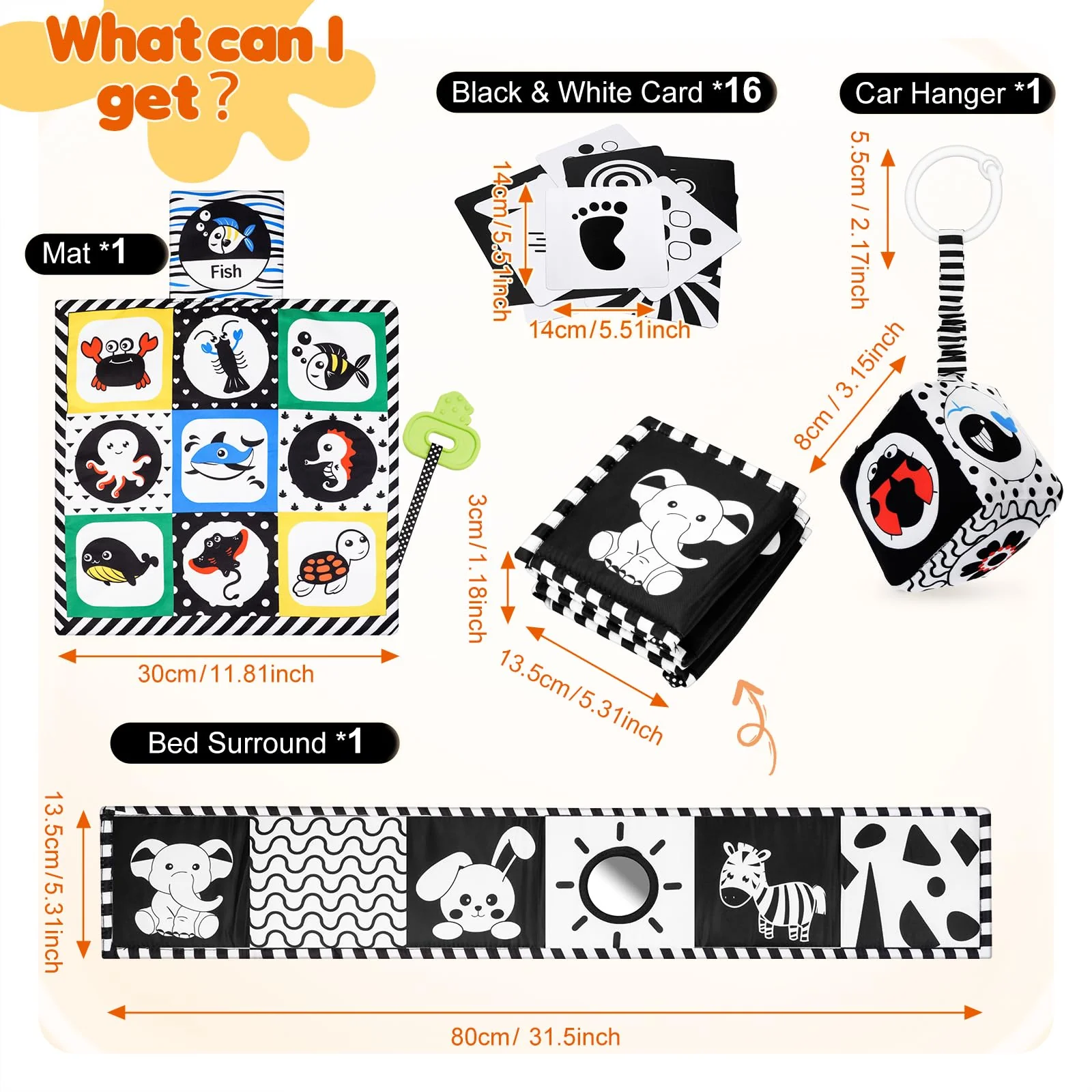 HappyKidsClub Kontrastbuch Baby Schwarz Weiß Spielzeug, Baby Spielzeug 0-12 Monate Kontrastkarten Sensorik Kontrast Spielzeug Baby Geschenk Junge Mädchen Kinderwagenkette Montessori Spielzeug, 059-A - Image 3
