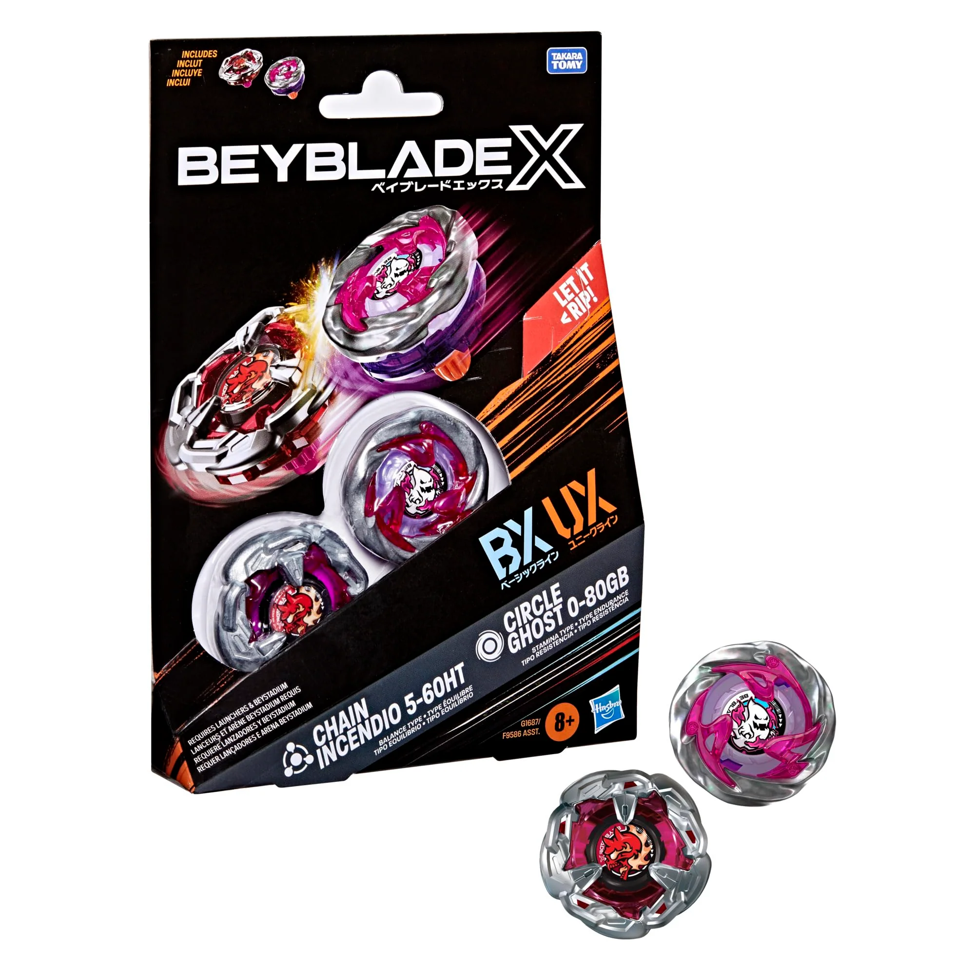 Hasbro Beyblade X Circle Ghost 0-80GB & Chain Incendio 5-60HT Dual Pack Set