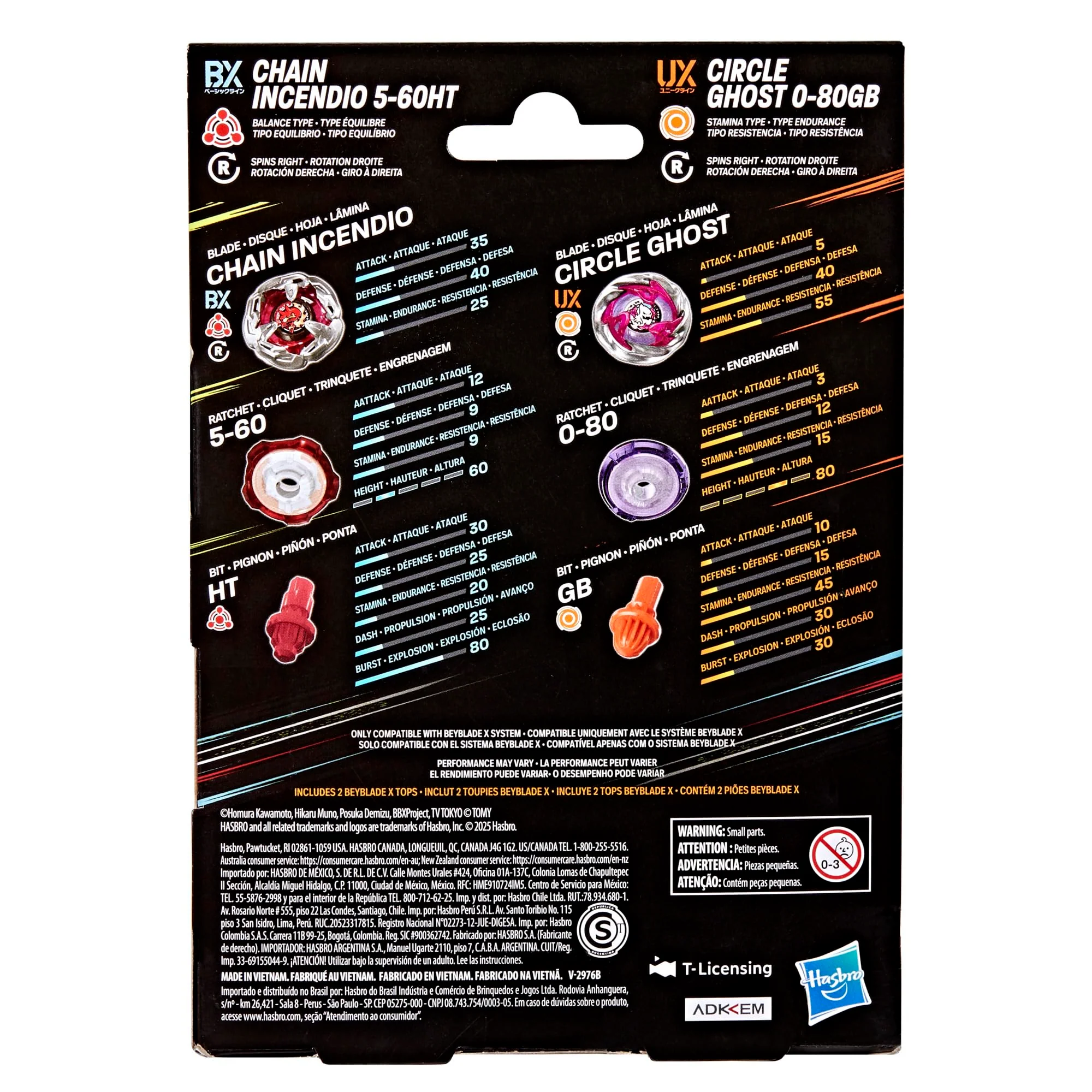 Hasbro Beyblade X Circle Ghost 0-80GB & Chain Incendio 5-60HT Dual Pack Set - Image 2