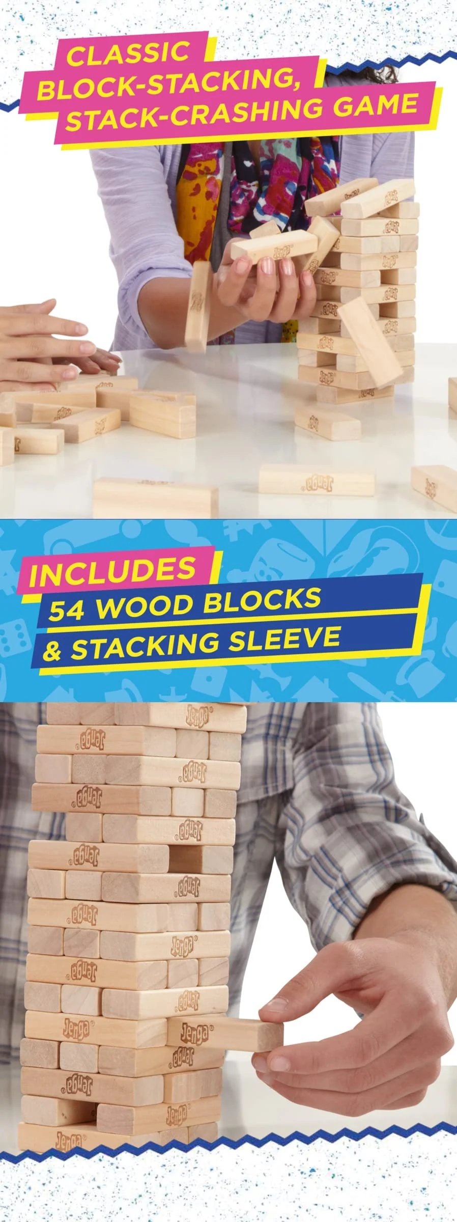 Hasbro Gaming Jenga Classic, beliebtes Geschicklichkeitsspiel für Kinder ab 6 Jahren und bis 2 Spieler – originelles Familien-Spiel und Reisespiel für unterwegs, Weihnachtsspielzeug - Image 7