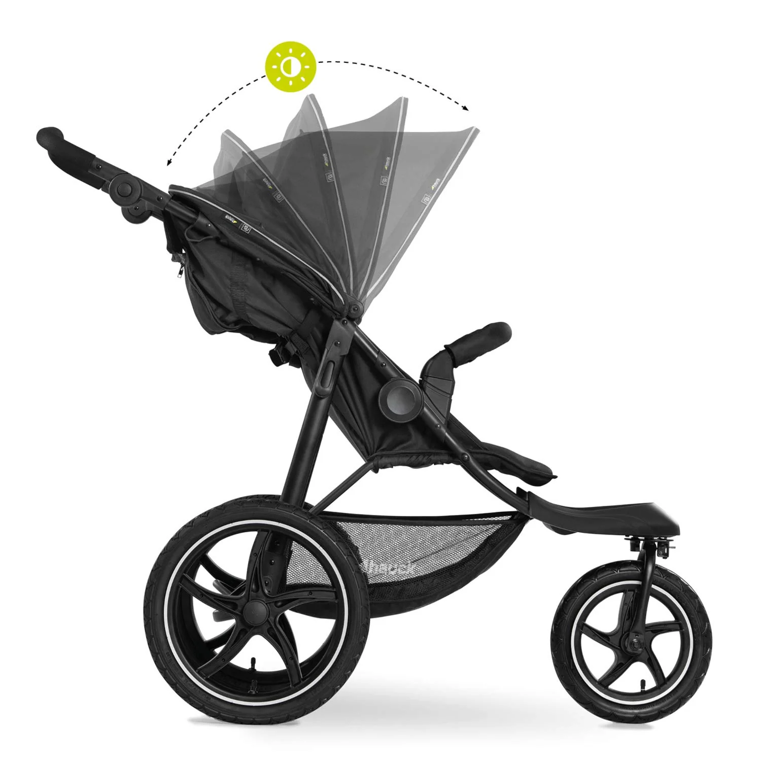 hauck Kinderwagen Runner 2, Dreirad Buggy mit XL Lufträder für Kinder bis 22 kg, UV-Schutz 50+, Belüftungsfenster, Höhenverstellbar, Faltbar, XL Korb bis 3 kg, Liegefunktion (Black) - Image 2