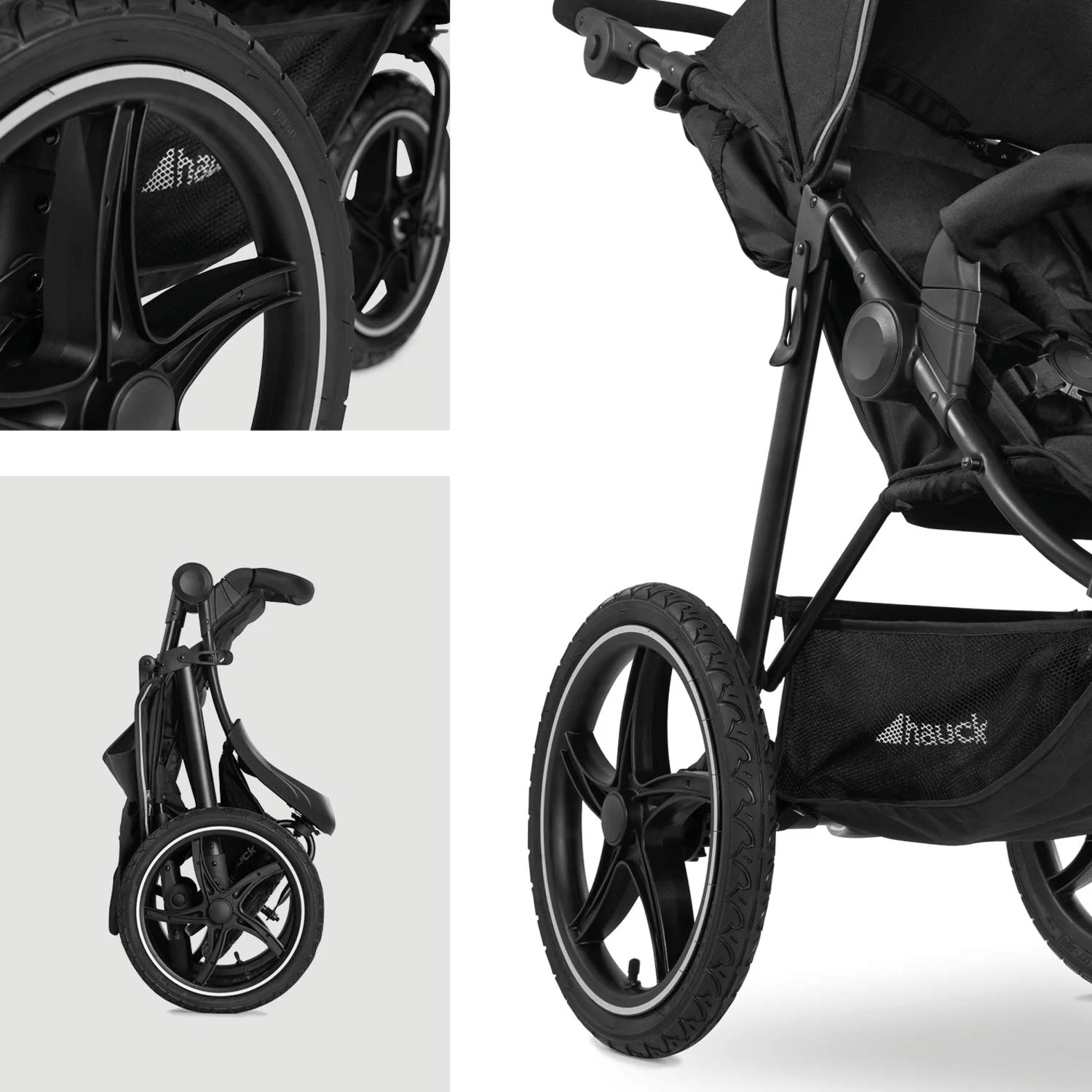 hauck Kinderwagen Runner 2, Dreirad Buggy mit XL Lufträder für Kinder bis 22 kg, UV-Schutz 50+, Belüftungsfenster, Höhenverstellbar, Faltbar, XL Korb bis 3 kg, Liegefunktion (Black) - Image 3