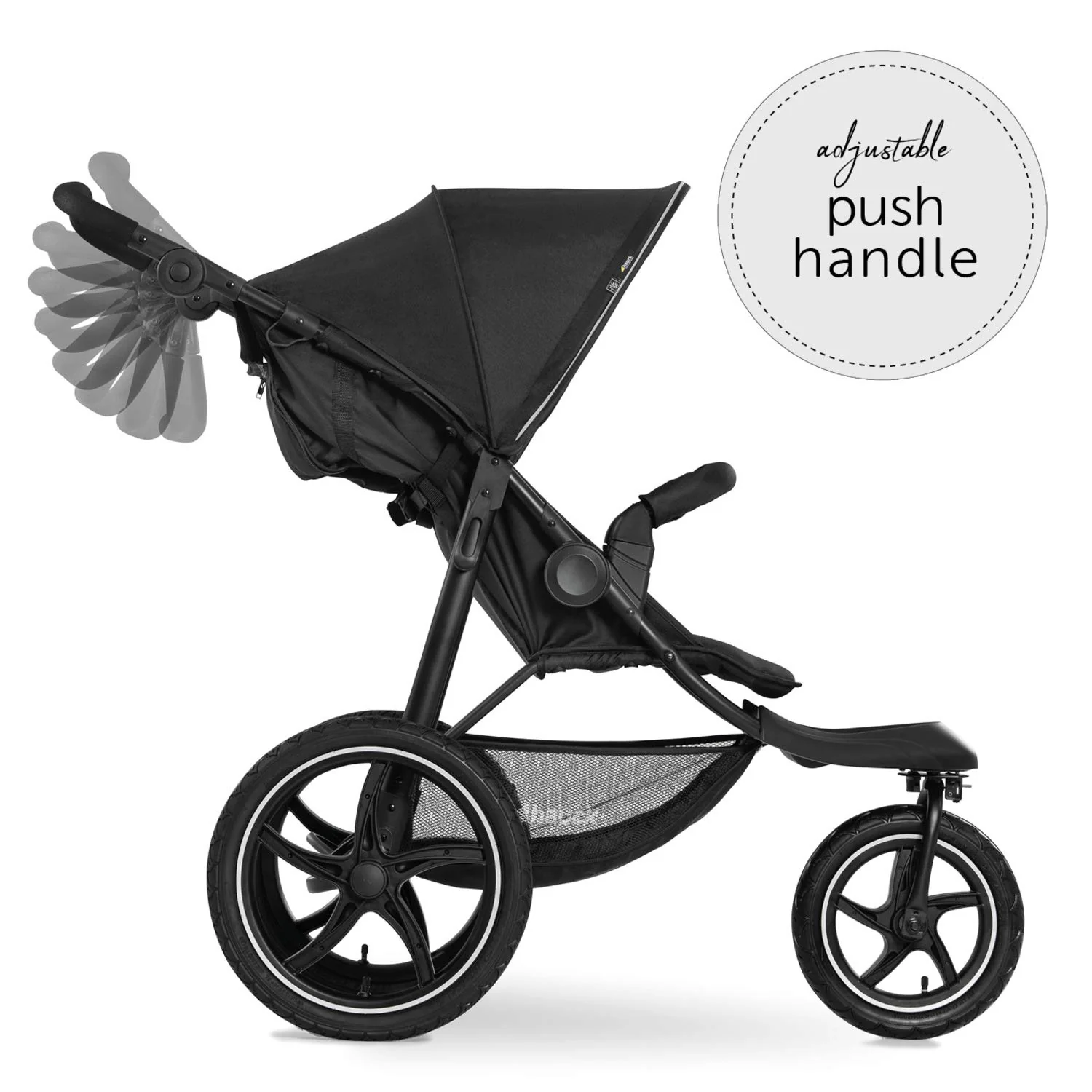 hauck Kinderwagen Runner 2, Dreirad Buggy mit XL Lufträder für Kinder bis 22 kg, UV-Schutz 50+, Belüftungsfenster, Höhenverstellbar, Faltbar, XL Korb bis 3 kg, Liegefunktion (Black) - Image 4