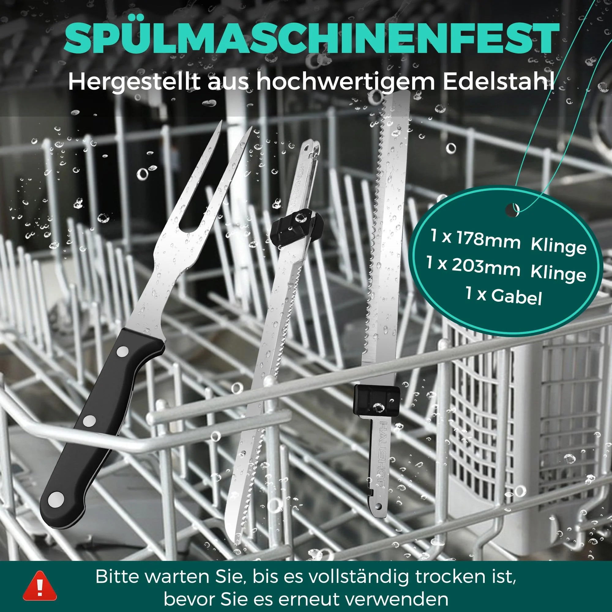 HAUSHOF Elektromesser, Kabelloses Küchenmesser mit 2 Edelstahlklingen, Elektrisches Messer mit Gabel, 2000 mAh Akku für Präzises Schneiden von Brot, Fleisch und Käse, mit Aufbewahrungsbox, Grau - Image 2