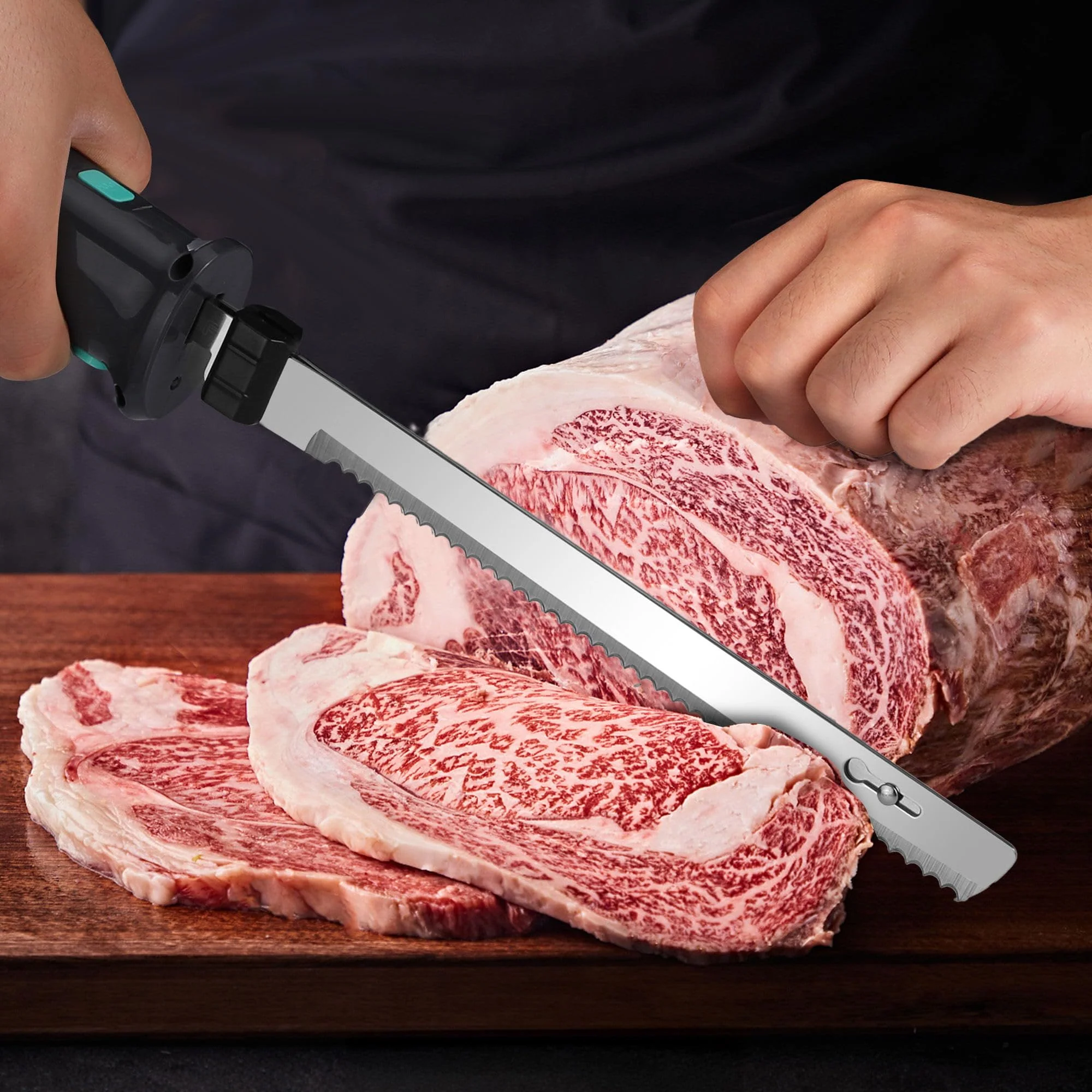 HAUSHOF Elektromesser, Kabelloses Küchenmesser mit 2 Edelstahlklingen, Elektrisches Messer mit Gabel, 2000 mAh Akku für Präzises Schneiden von Brot, Fleisch und Käse, mit Aufbewahrungsbox, Grau - Image 4