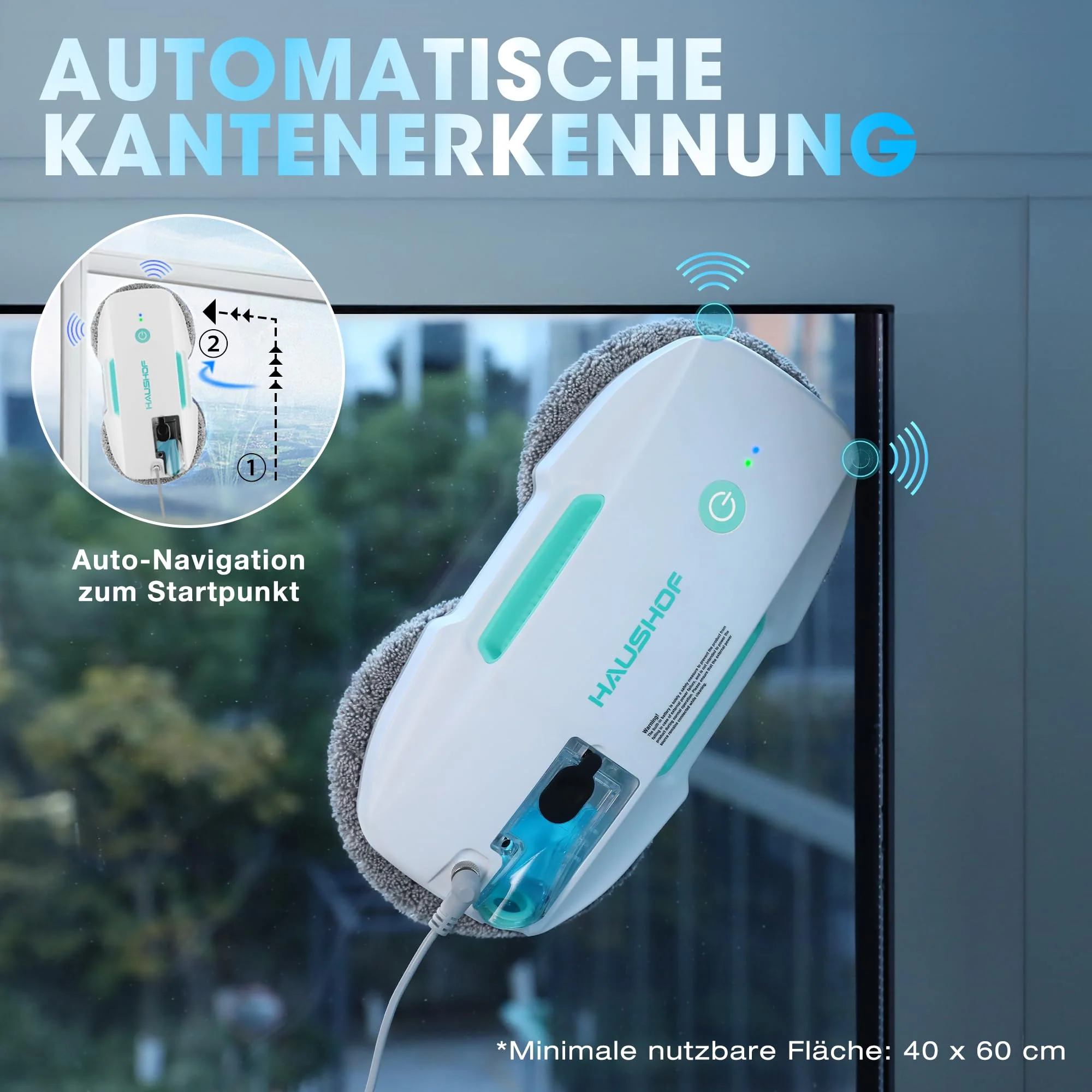 HAUSHOF Fensterputzroboter mit Sprühfunktion, 3800PA Elektrischer Fensterputzer, Intelligenter Navigation, Fernbedienung, Mit Glasreiniger & Tüchern, Zweifacher Schutz, Für Innen- & Außenfenster - Image 8