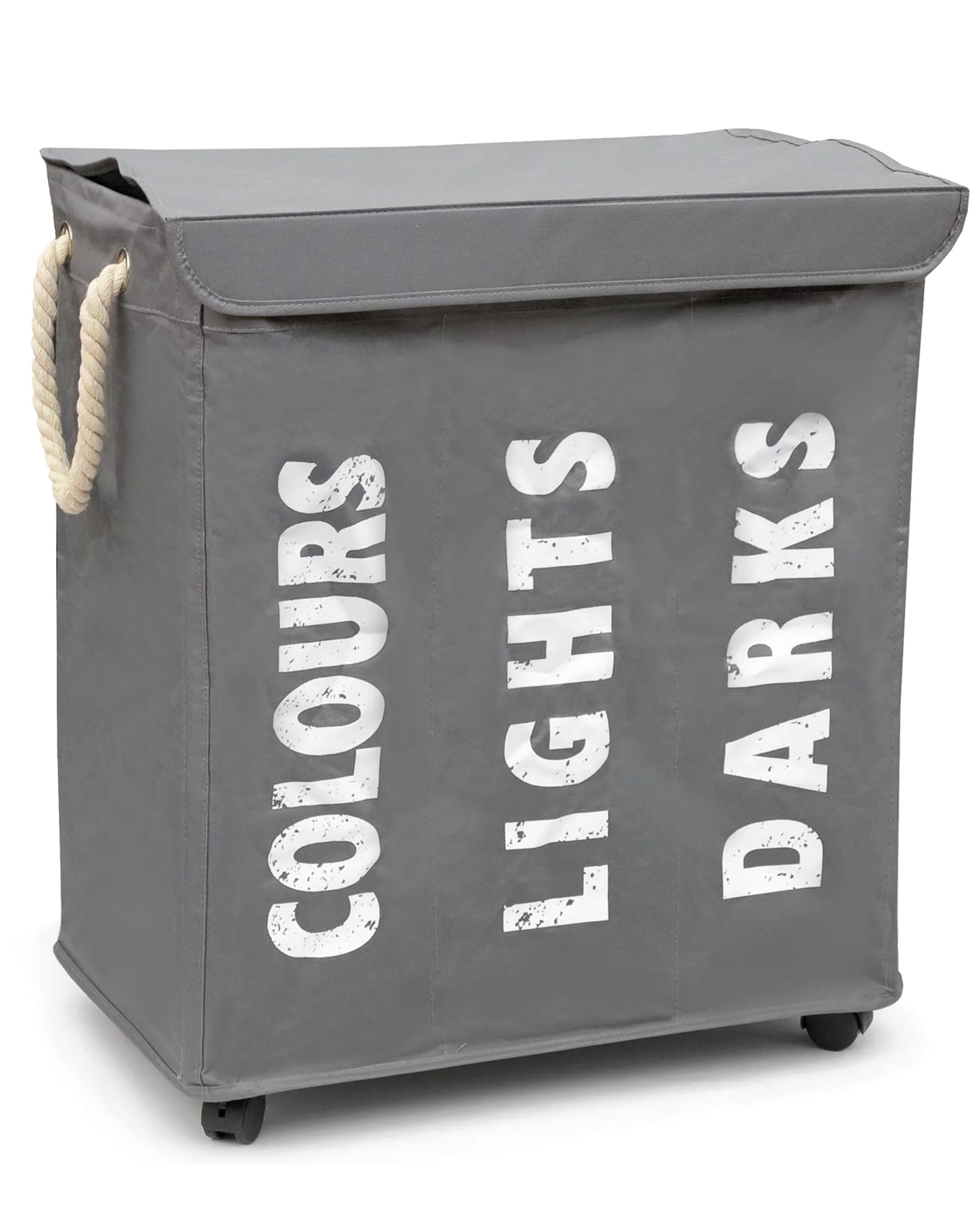 hausratplus osoltus Wäschebox - Wäsche-Sortierer mit Deckel & Rollen - Bad-Organzier - Wäschekorb - Wäschetruhe - Badezimmer Wäsche-Sortiersystem - Grau - Image 2
