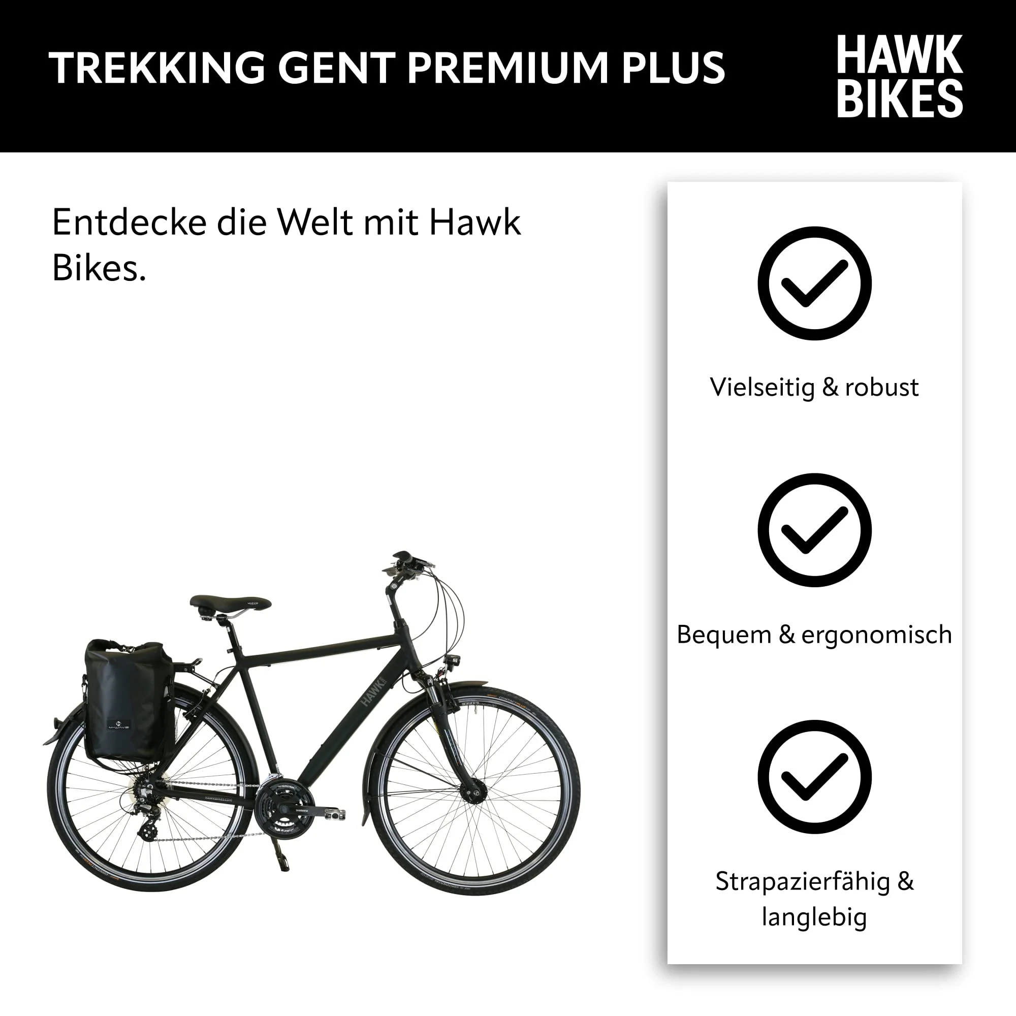 HAWK Trekking Gent Premium Plus Fahrrad Herren inkl. Tasche, 57 cm I Bike mit Microshift 24 Gang Kettenschaltung & Beleuchtung I Allrounder I Schwarz - Image 6