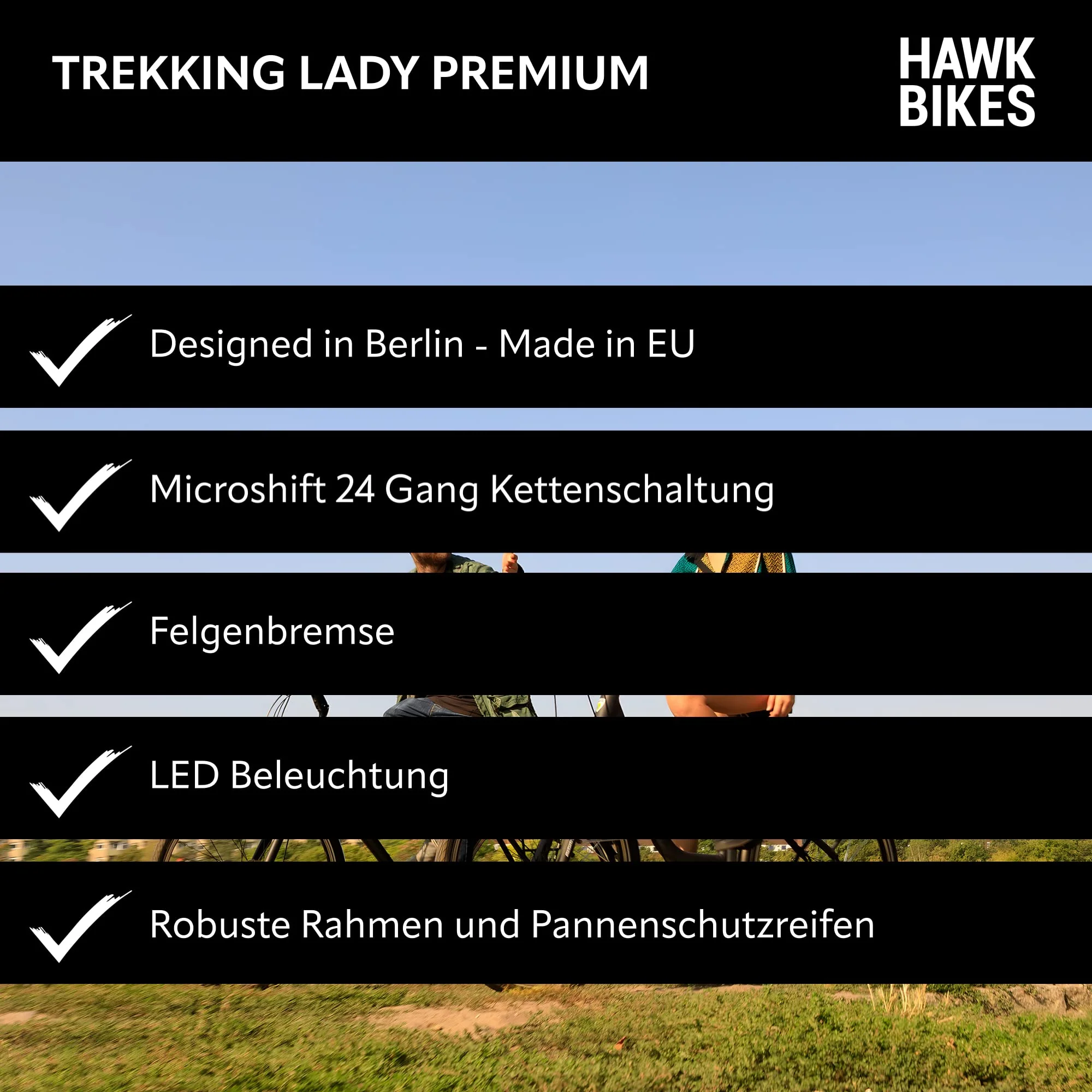 HAWK Trekking Lady Premium Fahrrad Damen 48 cm I Bike mit Microshift 24 Gang Kettenschaltung, Felgenbremse & LED Beleuchtung I Allrounder I Schwarz - Image 3