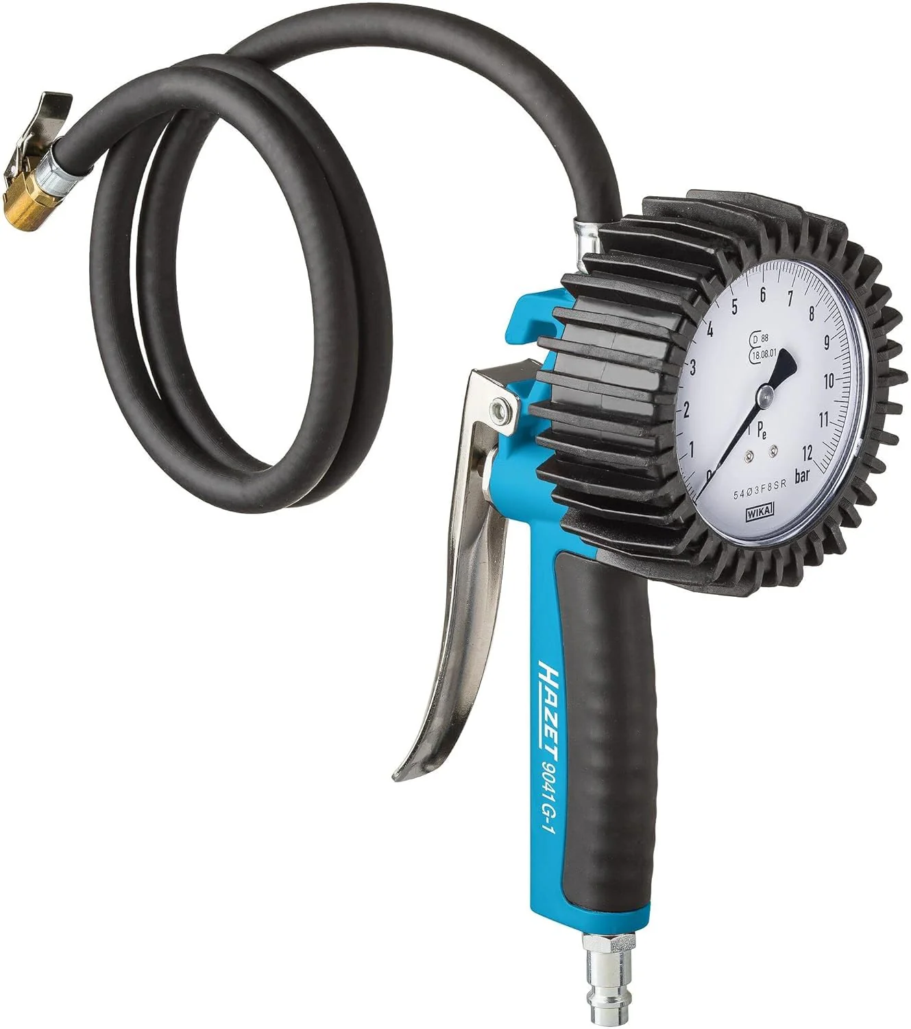 HAZET Reifenfüll-Messgerät 9041G-1 I Geeicht, ablesbar, Manometer-Messbereich: 0-10 bar, Schlauchlänge: 1000 mm, Manometer-Durchmesser: 80 mm I Reifendruck-Prüfer für Auto, Motorrad, LKW