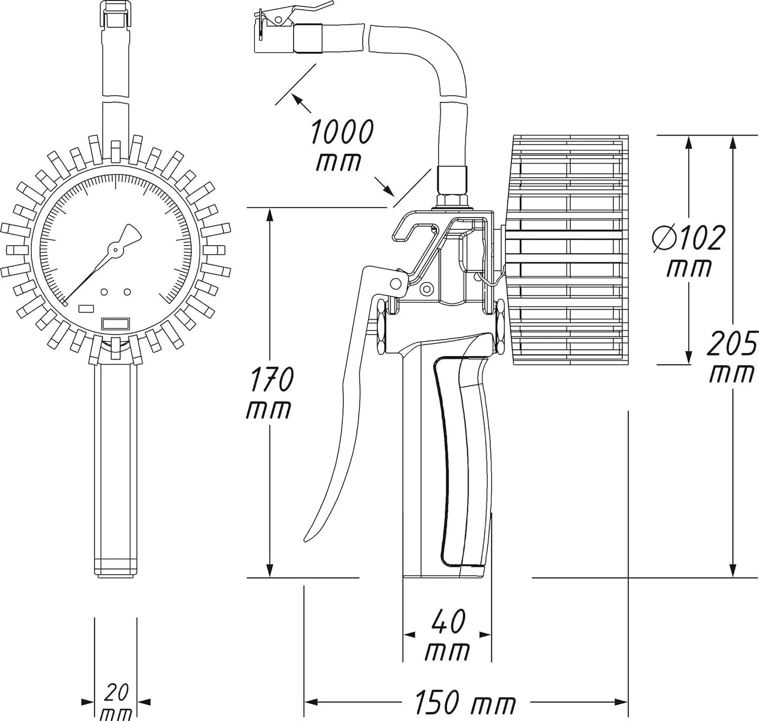 HAZET Reifenfüll-Messgerät 9041G-1 I Geeicht, ablesbar, Manometer-Messbereich: 0-10 bar, Schlauchlänge: 1000 mm, Manometer-Durchmesser: 80 mm I Reifendruck-Prüfer für Auto, Motorrad, LKW - Image 2