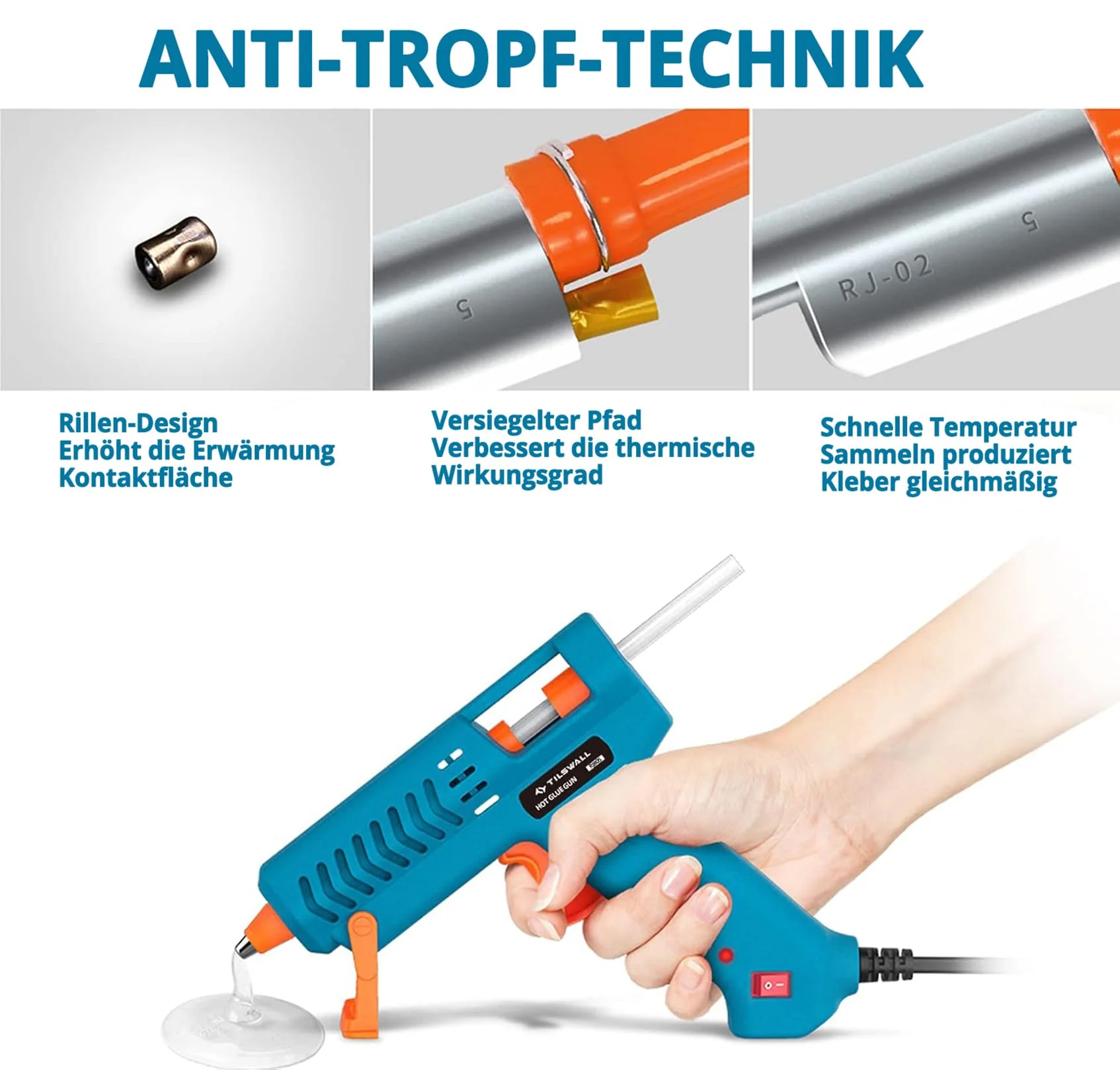 Heißklebepistole 50W Tilswall, Klebepistole mit 75pcs Klebesticks 7mm x 130mm Transparente Klebepistole Set für Schule DIY Kunst, Handwerk und Schnelle Reparaturen in Haus - Image 5