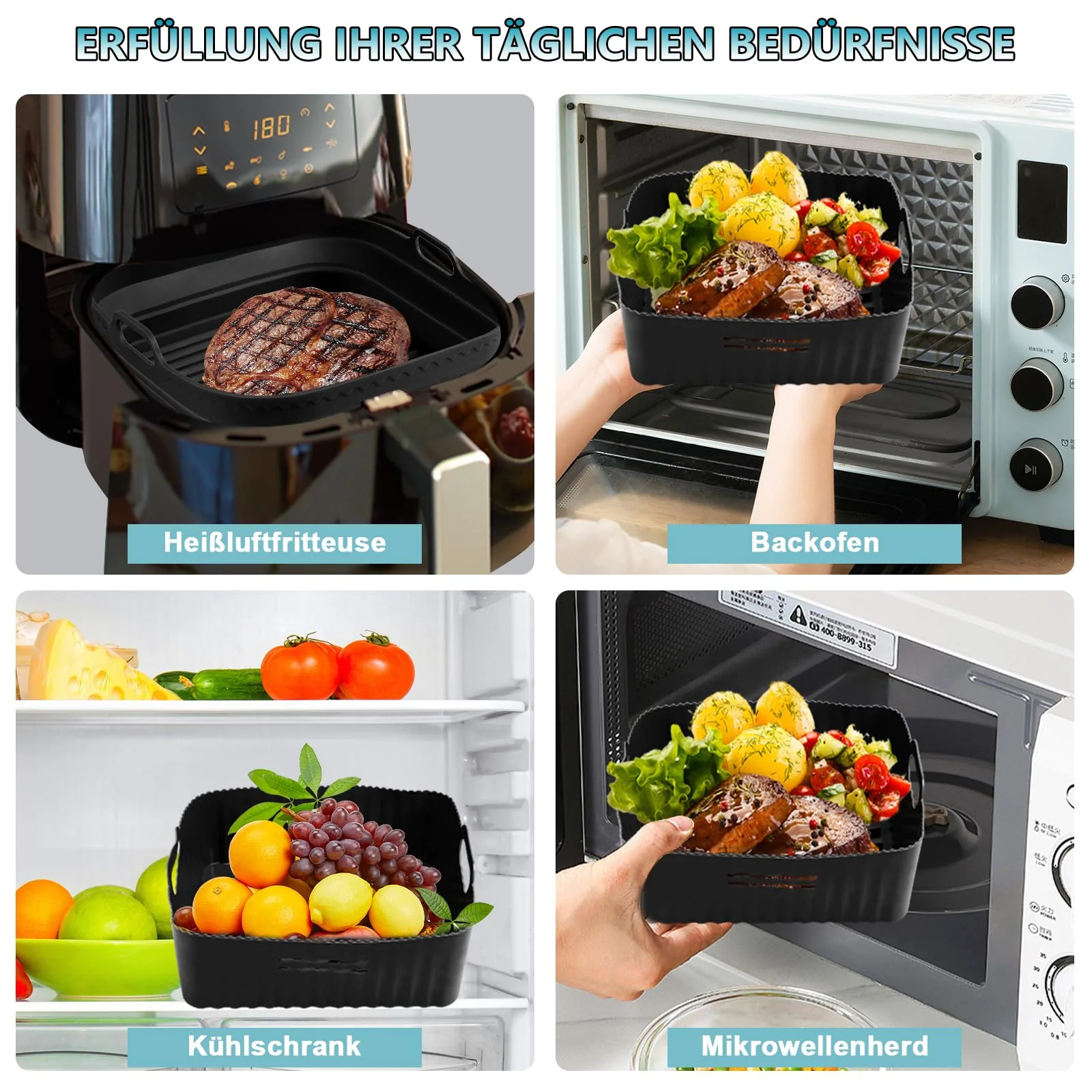 Heißluftfritteuse Zubehör 21cm, Airfryer Zubehör Kompatibel für Philips Airfryer XL 6,2L, COSORI 5,5L 4,7L, Cecotec 6L Airfryer Silikonform Pot, Wiederverwendbar Air Fryer Accessories- 4 stk - Image 3