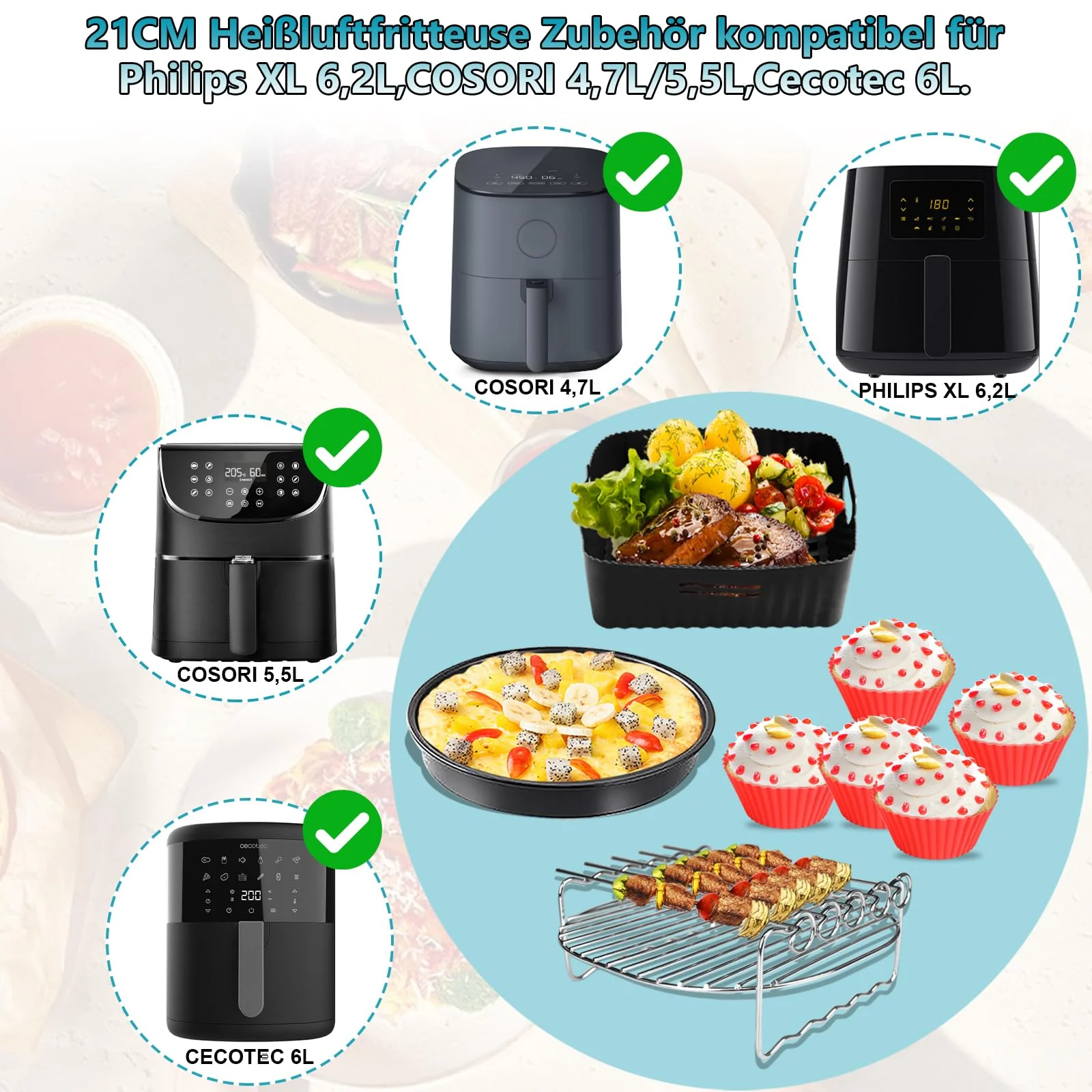 Heißluftfritteuse Zubehör 21cm, Airfryer Zubehör Kompatibel für Philips Airfryer XL 6,2L, COSORI 5,5L 4,7L, Cecotec 6L Airfryer Silikonform Pot, Wiederverwendbar Air Fryer Accessories- 4 stk - Image 6